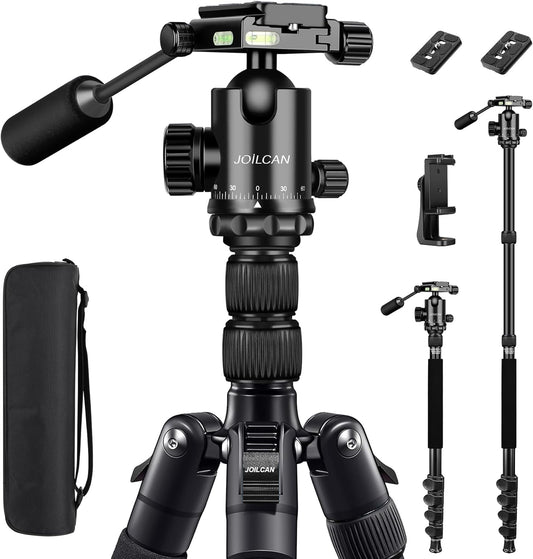 JOILCAN Camera Tripod, 83" Aluminum Tripods & Monopods with Metal Handle, Heavy Duty Tripod for DSLR Camera Lasers Binoculars Telescope Spotting Scope, Payload 35Lb