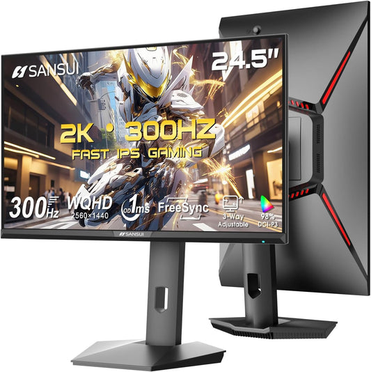 SANSUI 24.5 Inch Gaming Monitor 300Hz, QHD 2560×1440 Computer Monitor, 1ms Fast IPS Panel with 2× HDMI + 2× DP Ports, 130% sRGB Eye Care VESA Support (DP Cable Included ES-G25F6Q Pro)