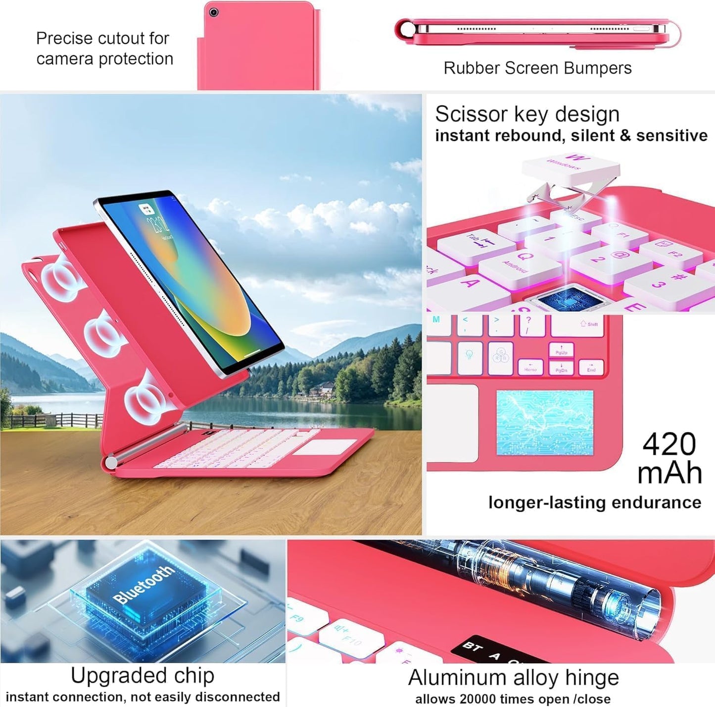 for iPad 9th Generation Case with Keyboard,Magic Style Keyboard Case for iPad 9th/8th/7th Gen 10.2 inch - Floating Cantilever Magnetic Stand Multi-Touch Trackpad (Rose Red)