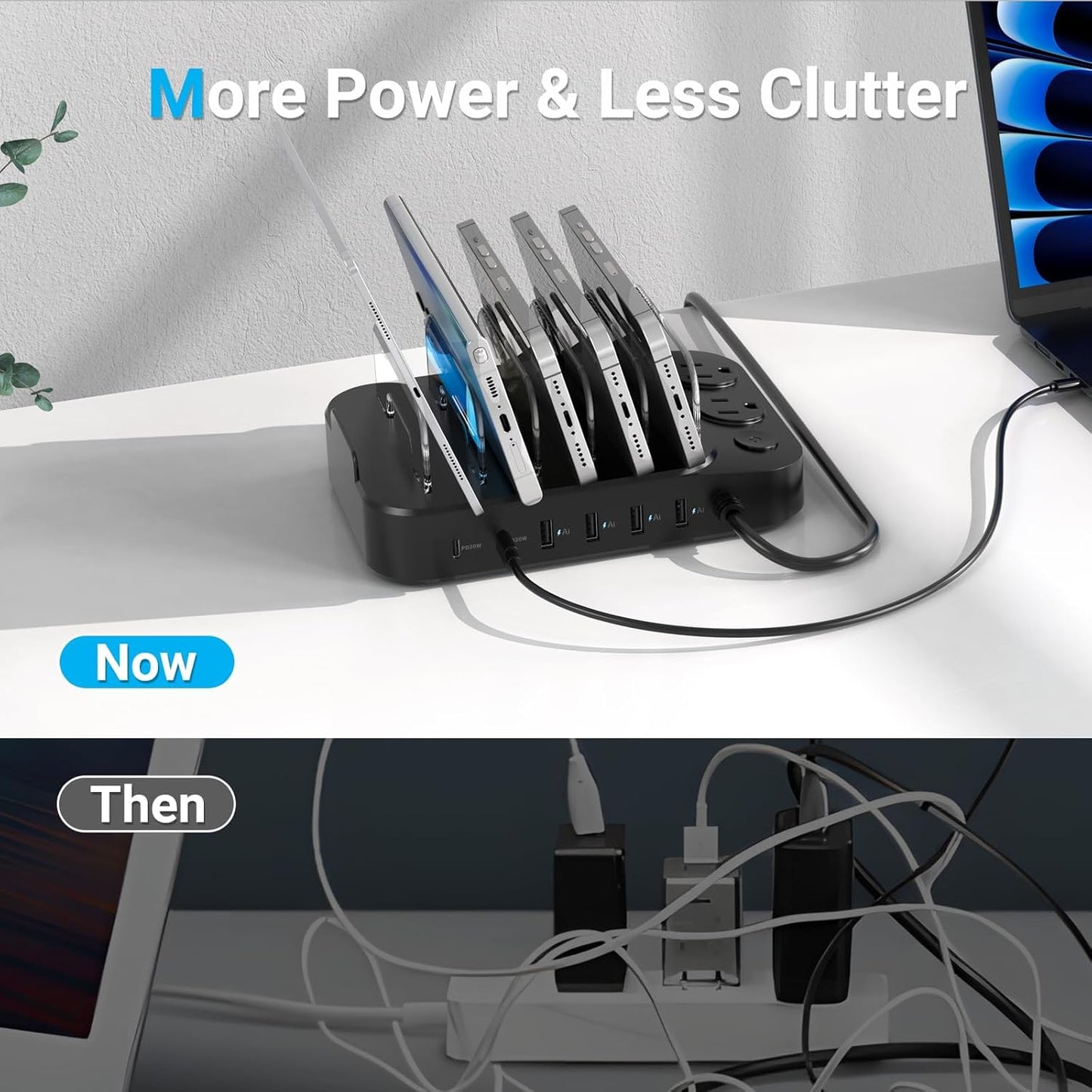 Catlyn Charging Station for Multiple Devices, 8 Port Charger Stations with 6 Mixed Charger Cables Organizer Dock,Compatible for Cell Phone,Tablet, Kindle, iPhone iPad for Family Home