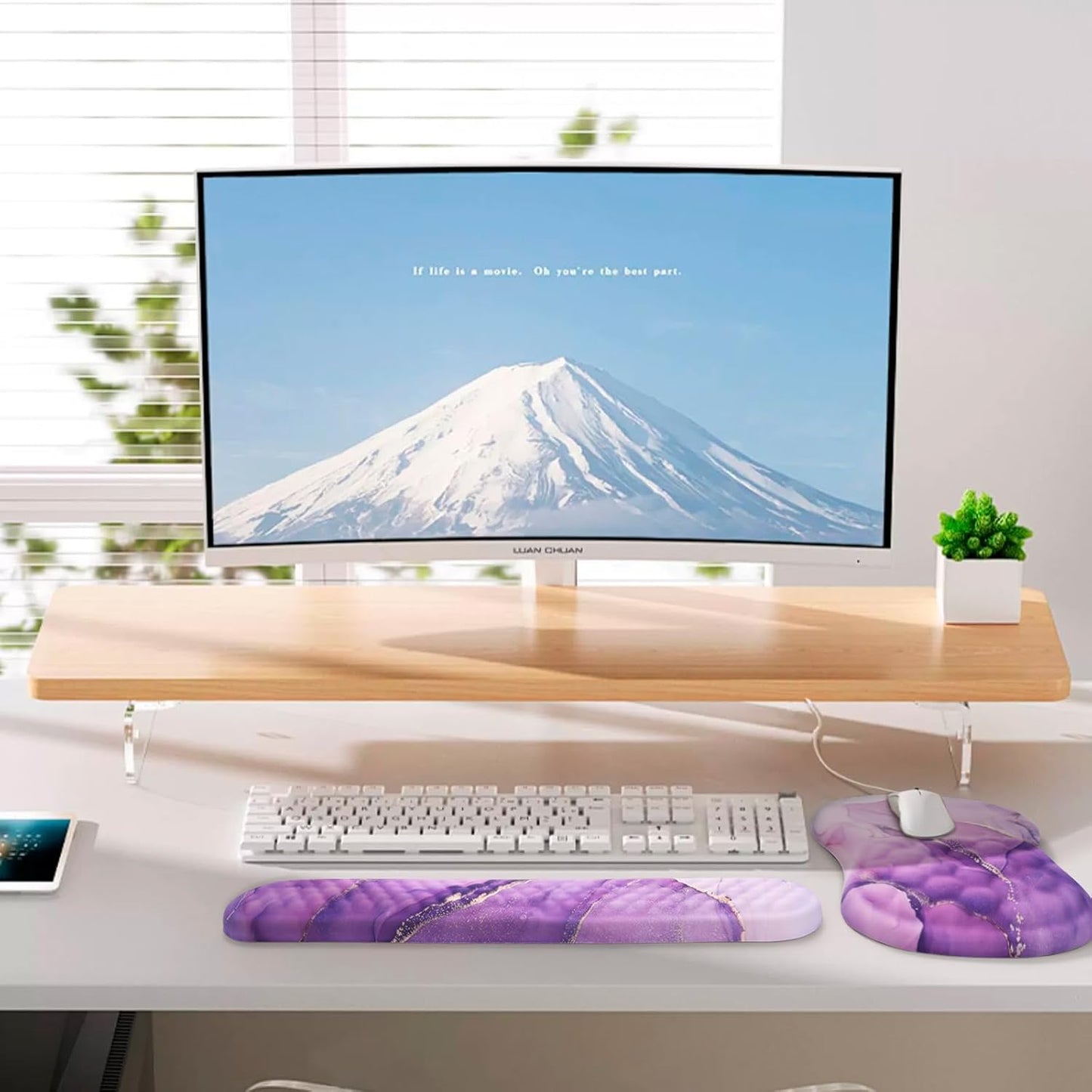 Mouse Pad Wrist Support, Laokiiy 2 in1 Keyboard Wrist Rest+ Ergonomic Mouse Pad, Non-Slip Wrist Rest for Computer Keyboard, Made Easy Typing & Relieve Wrist Pain(Amethyst Purple Marble)