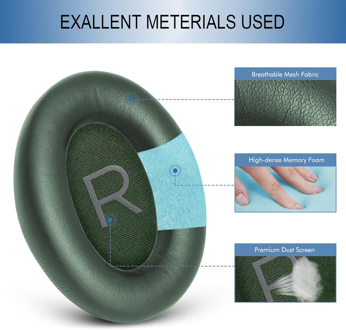 GEVO Replacement Ear Pads for Bose QC45, Ear Cushions for Bose QuietComfort 45 (QC45) & Quiet Comfort SE (QC SE) Headphones, Earpads with Softer Leather Noise Isolation Foam (Green)