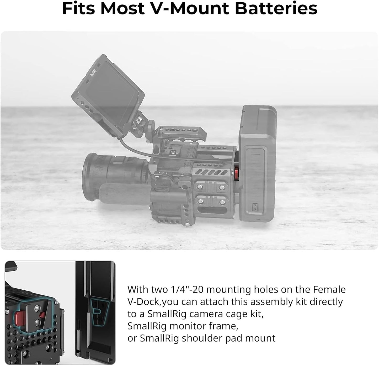 SmallRig Battery Plate with V-Lock Mount with Dual 15mm Rod Clamp Kit for Camera Power Supply - 4958