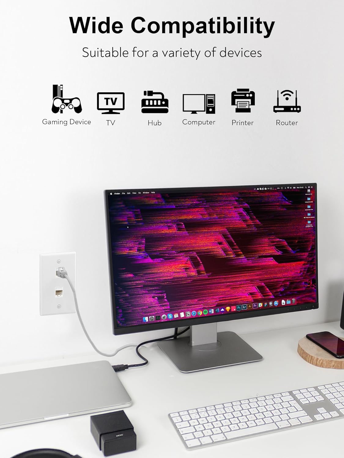 Ethernet Wall Plate, 3 Port Cat6 RJ45 Keystone Inline Coupler Wall Plate for Cat7/6/5/5e Ethernet Devices - White