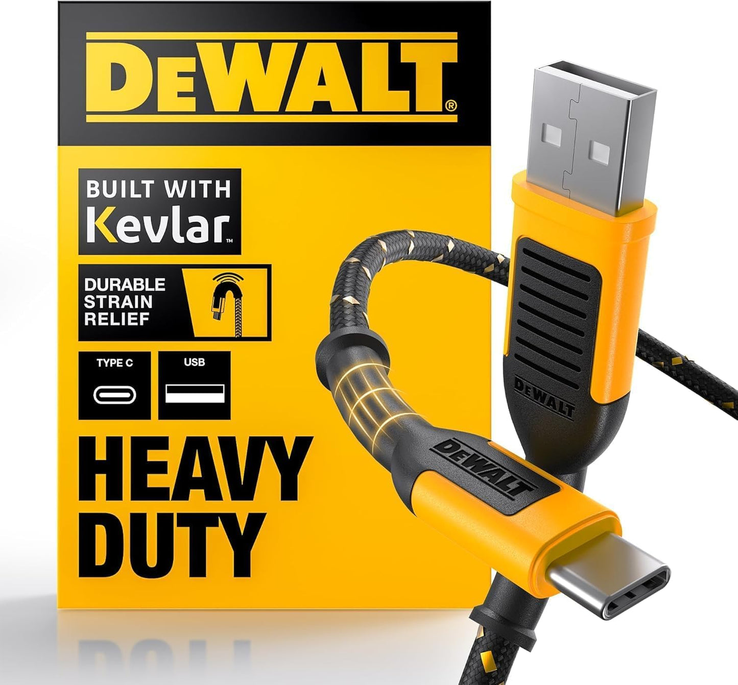 DEWALT Heavy Duty USB to USB C Cable, Jobsite Type C Cable, High Speed USBA to Type-C, Fast Charge USBC Fast Charging Cord for iPhone 16/15 Pro Max, MacBook, iPad, Samsung Galaxy, 10ft (USB2.0, Black)