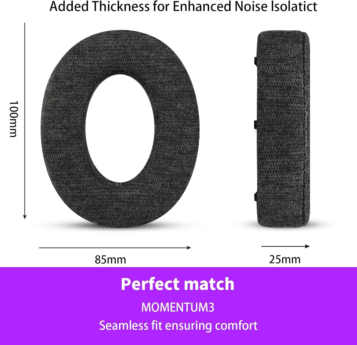 Skin-Friendly Cotton Replacement Earpads for SENNHEISER MOMENTUM3, Skin-Friendly Cotton Ear Pads Cushions with High-Density Noise Isolation Foam, Keep Warm (Dark Gray)