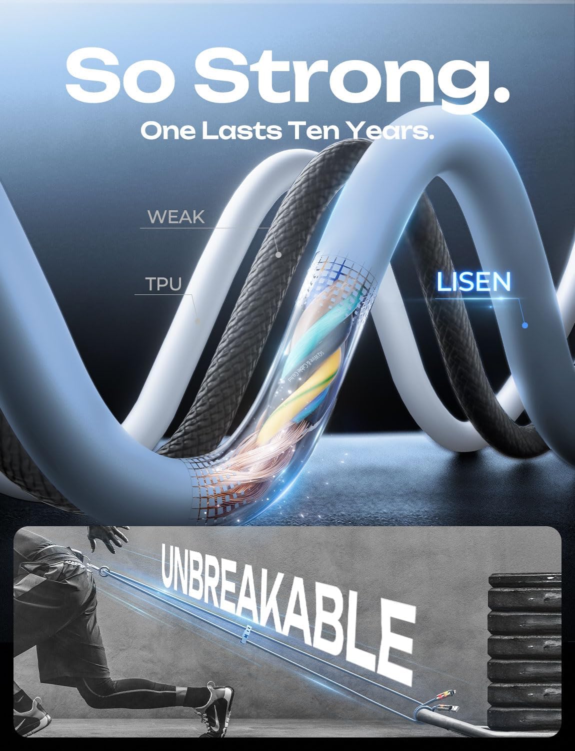 LISEN iPhone Cords Fast Charging 6 FT, 4 in 1 Charging Cable with Light, Chubby USB A/C to C/L Multi Charging Cable for iPhone 16 15 14 Pro Max/MacBook/iPad Pro/SamSungS25, Sky Blue iPhone Cord