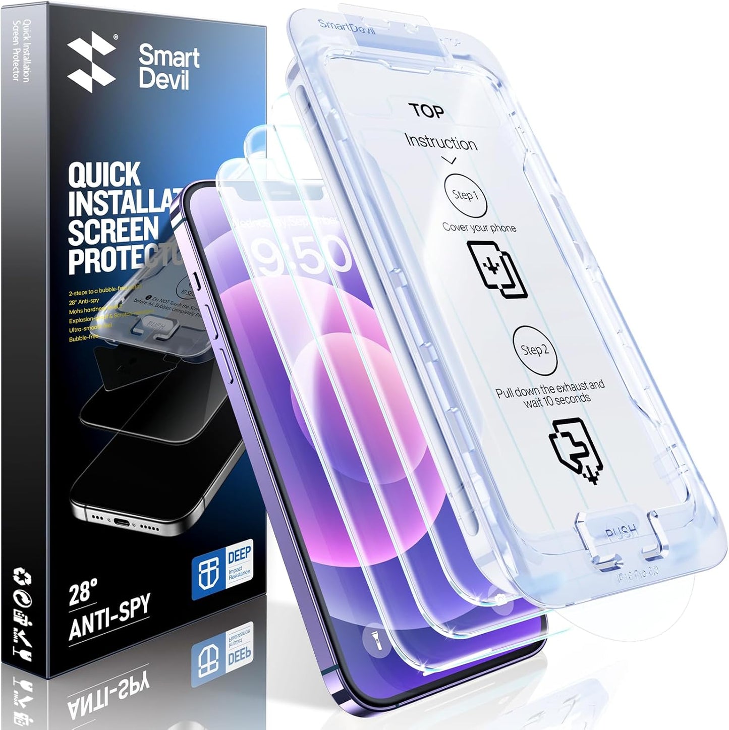 SMARTDEVIL 2-Pack Screen Protector for iPhone 12 Mini, Tempered Glass, HD Clear Film, Easy Installation, Dust-Free & Bubble-Free