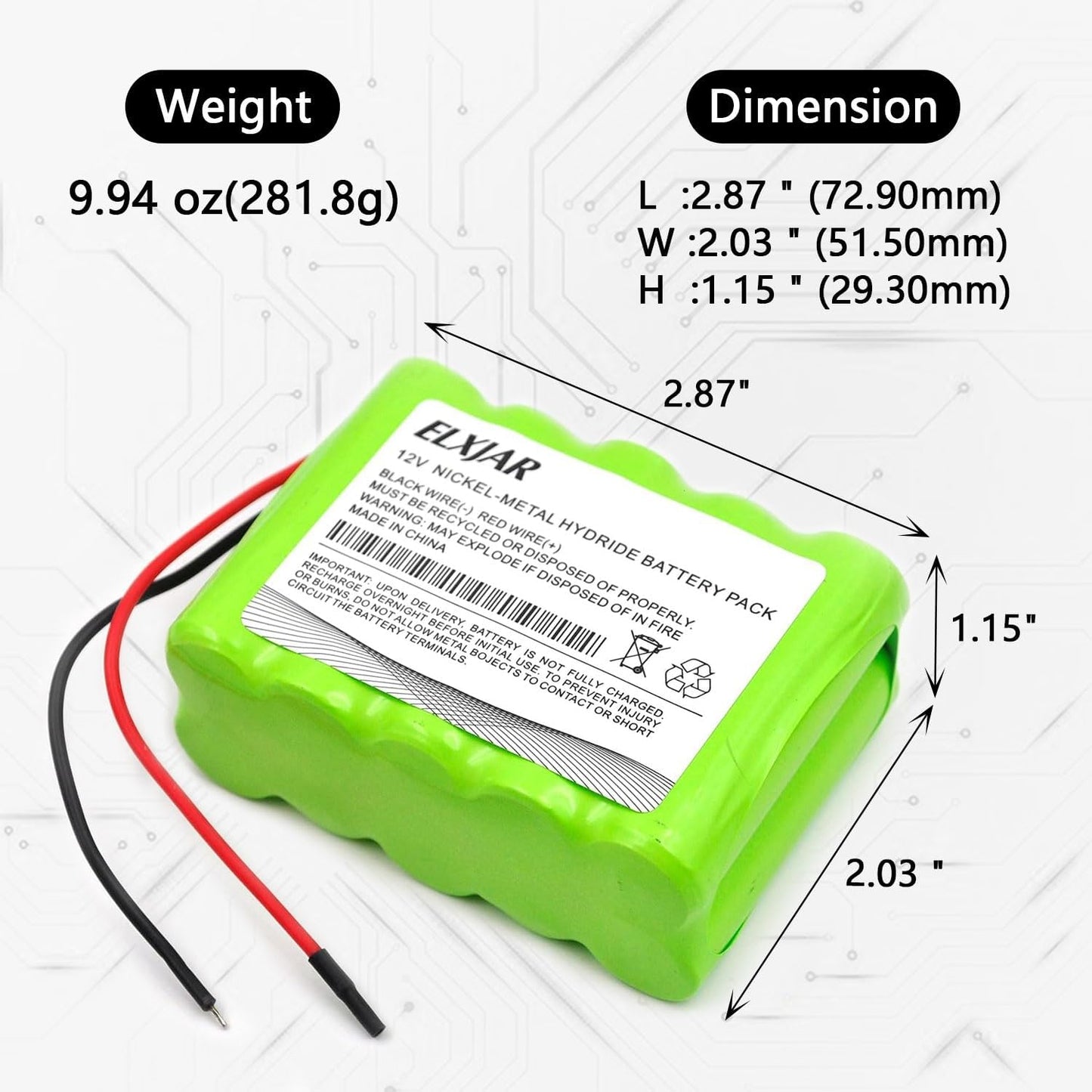 (2-Pack) 12V NiMH Battery Pack AA2000mAh, 10-Cell Rechargeable Replacement for RC Models, LED Kits, Medical Equipment, DIY Projects