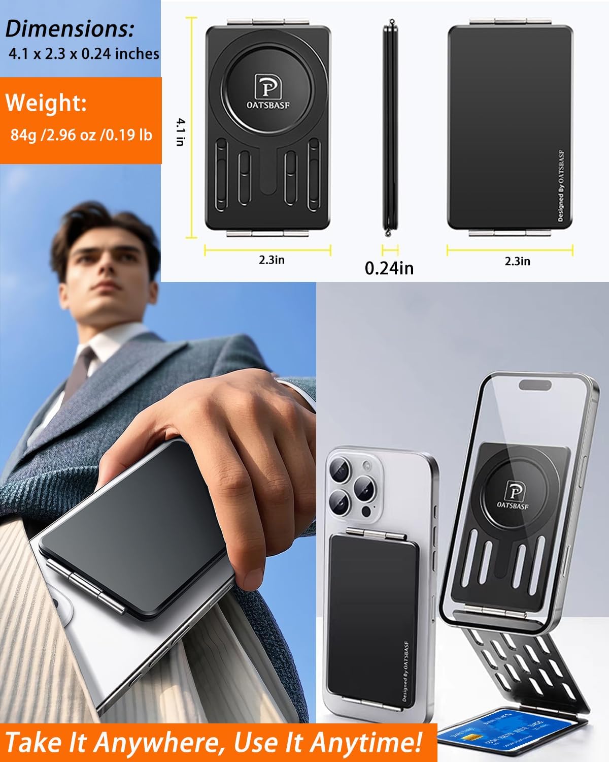 magsafe Phone Stand Tri-Fold Phone Credit Card Holder – Premium Aluminum Alloy, Adjustable Viewing Angles, Portable Phone Holder for iPhone 16 Pro Max 15 14 13 12 Plus