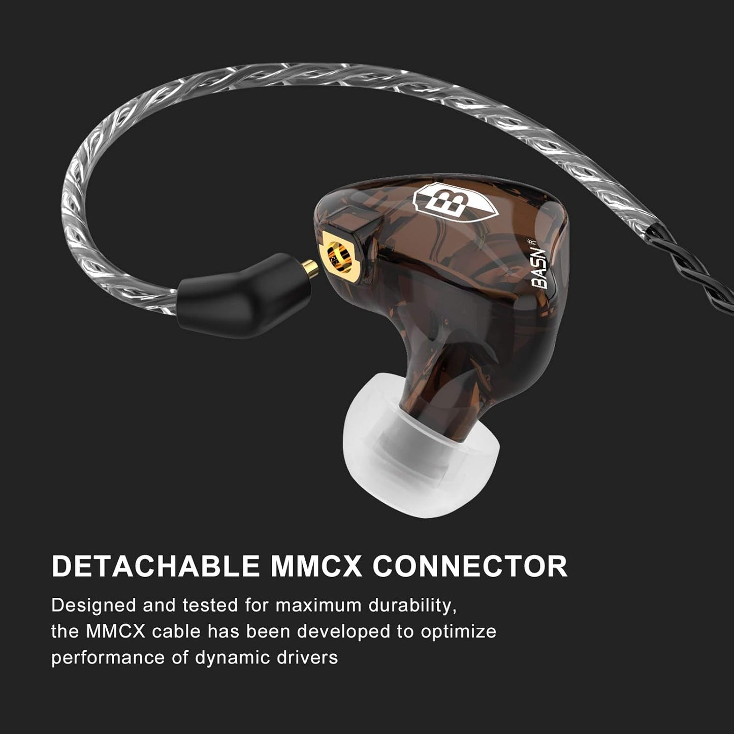 BASN Bsinger PRO in-Ear Monitors Hybrid Dynamic Dual Drivers Two Detachable MMCX Cables Musicians in-Ear Earbuds Headphones (Brown)