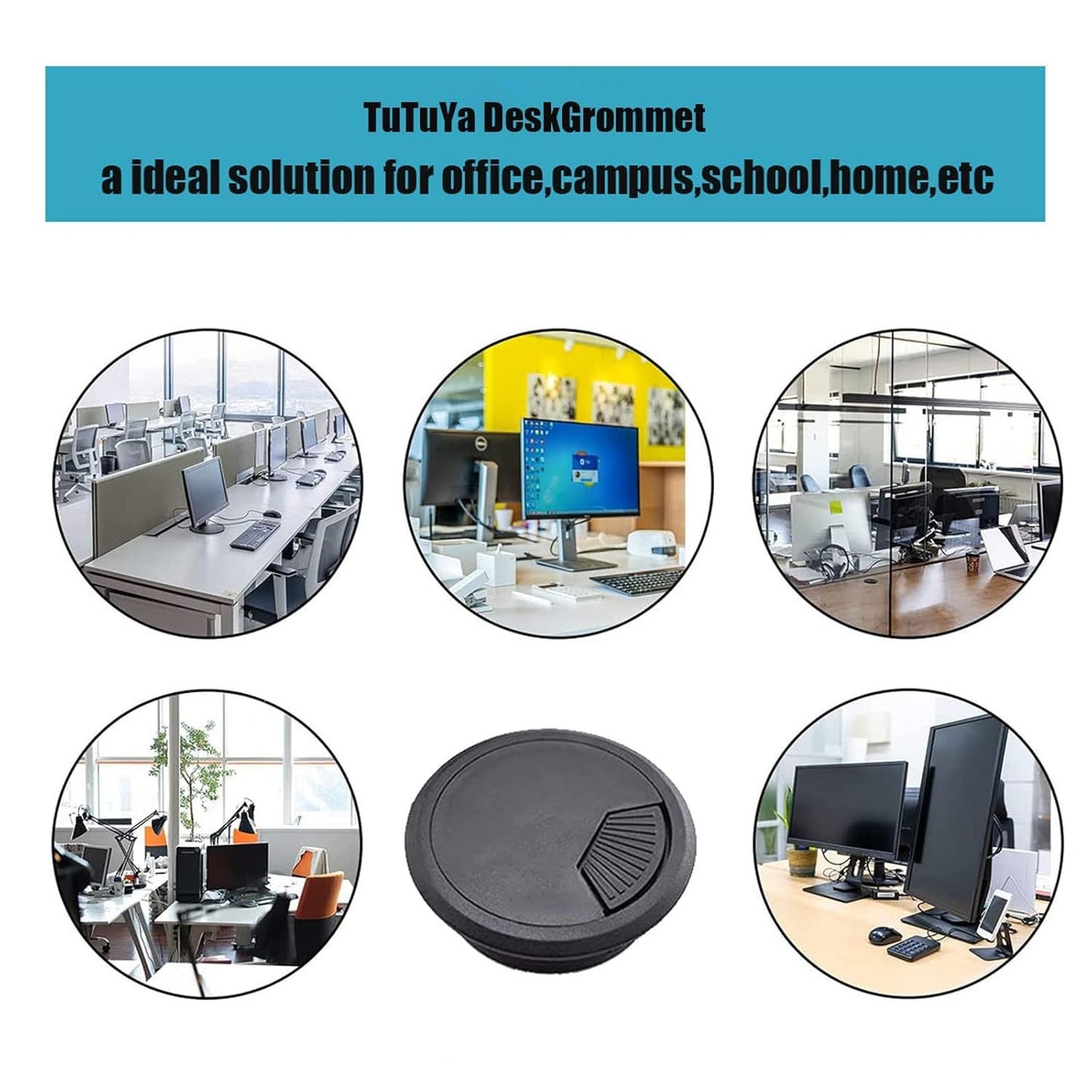 TuTuYa 6PCS Desk Grommet, Desk Cable Grommet 80mm (3-1/6inch) Black Desk Cable Hole Covers with Hole Saw, Ideal Solution for Office and Home Table Cable (Black, 3-1/6inch)