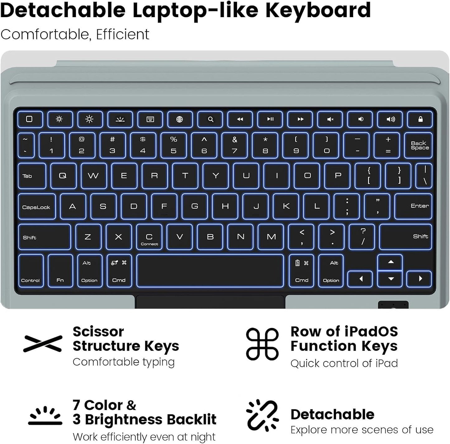 Nillkin iPad A16 (11th Gen) / 10th Gen Case with Detachable Keyboard, Magic Trackpad, 7-Color Backlit, Portrait/Landscape Modes, Rugged Keyboard Case for iPad 11th / 10th Generation (2025/2022), Black