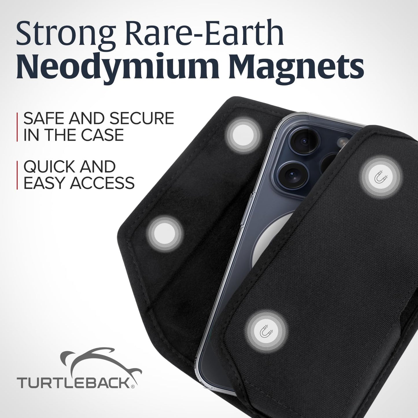 Turtleback Belt Clip for iPhone 16 Pro Max, 15 Pro Max, 14 Pro Max -Small- Fits w/Slim MagSafe Style Cases, Premium Black Nylon, Horizontal Belt Holder, Magnetic Closure HD Rotating Belt Clip