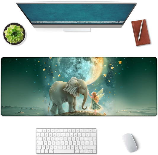 Fairy and Elephant Large Mouse Pad, Gaming Mouse Pad, Keyboard Mat, Non-Slip Rubber Base, Office Accessories, Desk Mat, MousePads for School, Work, Home Decor Gifts 31.5" x 11.8"