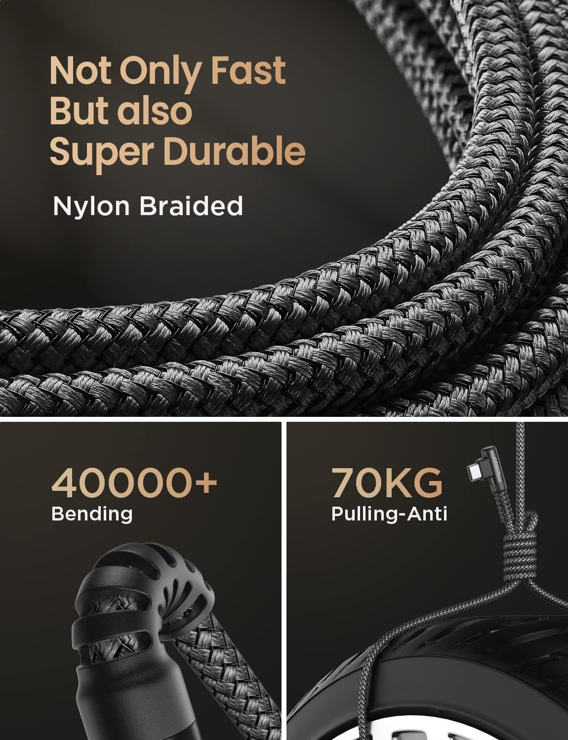 AINOPE Right Angle USB Type C Cable [3-Pack 3.3ft/6.6ft/10ft] 3.1A Fast Charging USB to USB C Cable, Nylon Braided USB C Charging Cable Compatible with Galaxy S21+ Ultra, iPad mini/Air/Pro, Pixel 6X