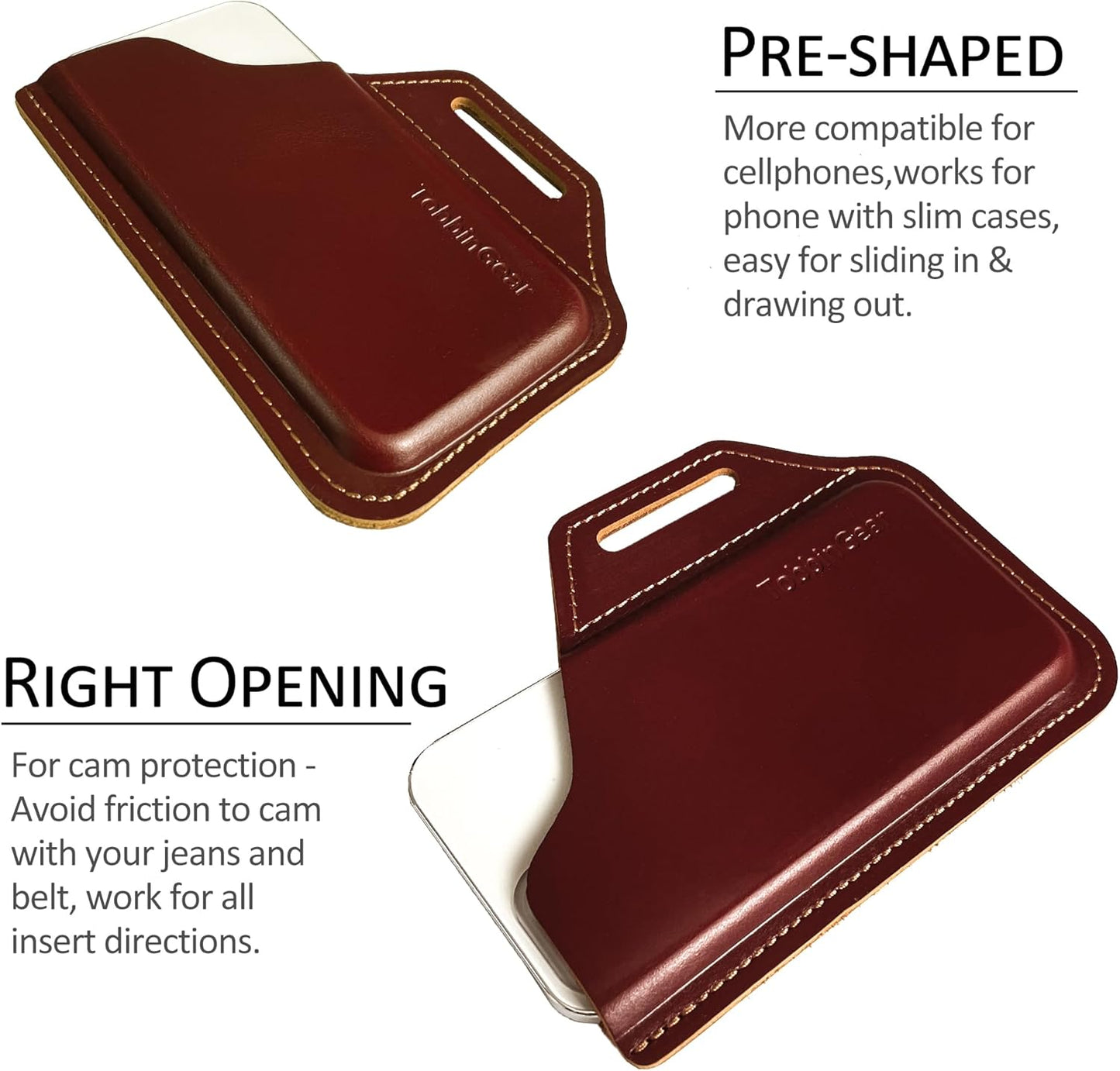 TobbinGear Leather Belt Phone Pouch, Left Handed Leather Cell Phone Holster, Universal Phone Case with Belt Loops, for Men and Women Coffee Large