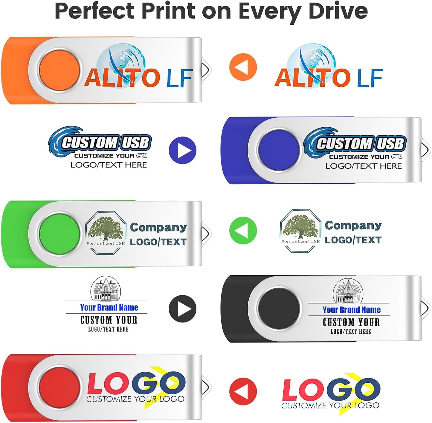 ABLAZE Custom Flash Drive 256MB 100 Pack, Personalized USB Drives Custom USB 2.0 Thumb Drives 100 Pack Memory Stick (Mixcolors)