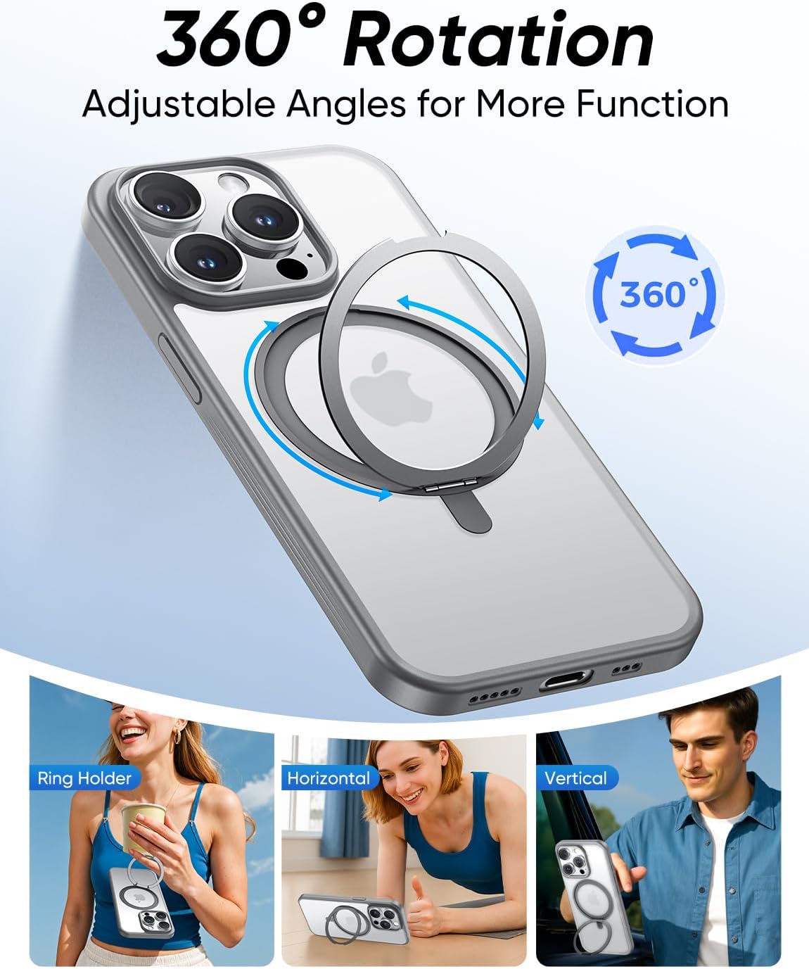 MAGIC JOHN 360° Rotatable Magnetic Invisible Stand for iPhone 14 Pro Max Case [Anti-Slip Grip] [Compatible with MagSafe] 16FT Shockproof for iPhone 14 Pro Max Case with Kickstand, Gray