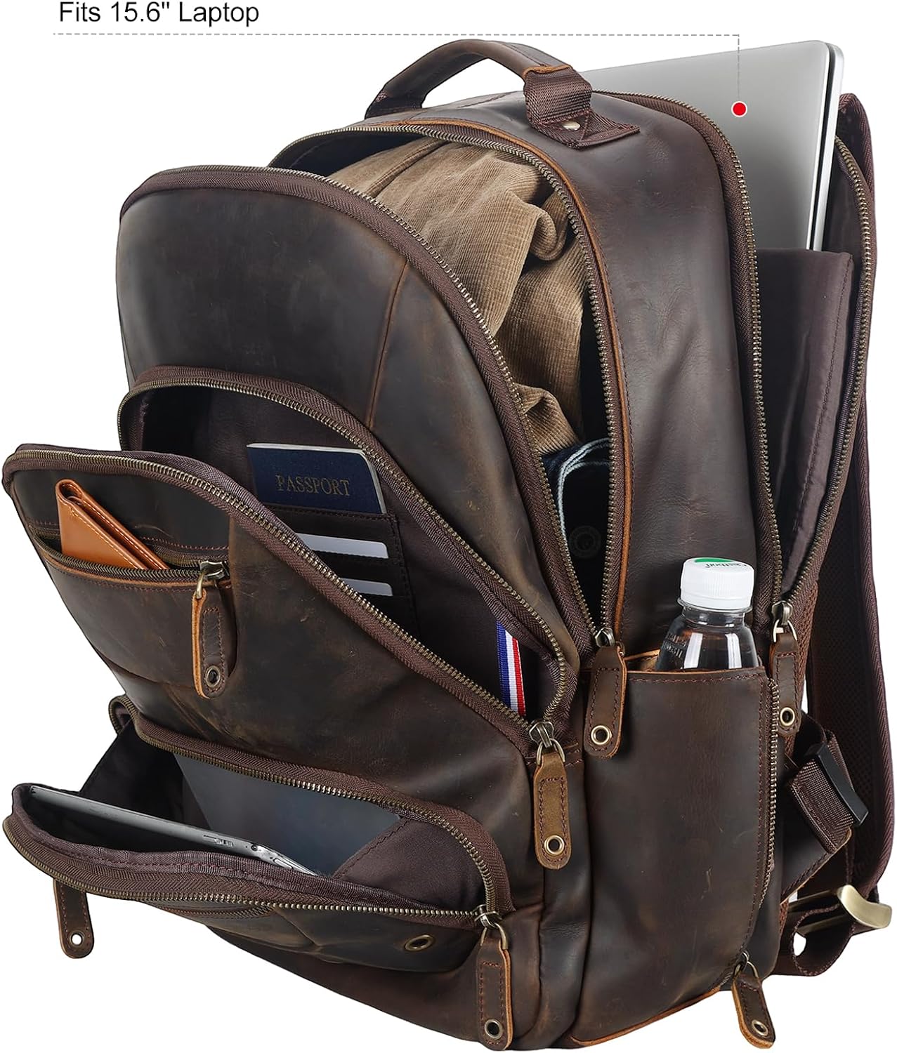 TIDING Men's Full Grain Leather Backpack Fits 16" Laptop, Vintage Business Casual Daypack 19L Overnight Travel Rucksack