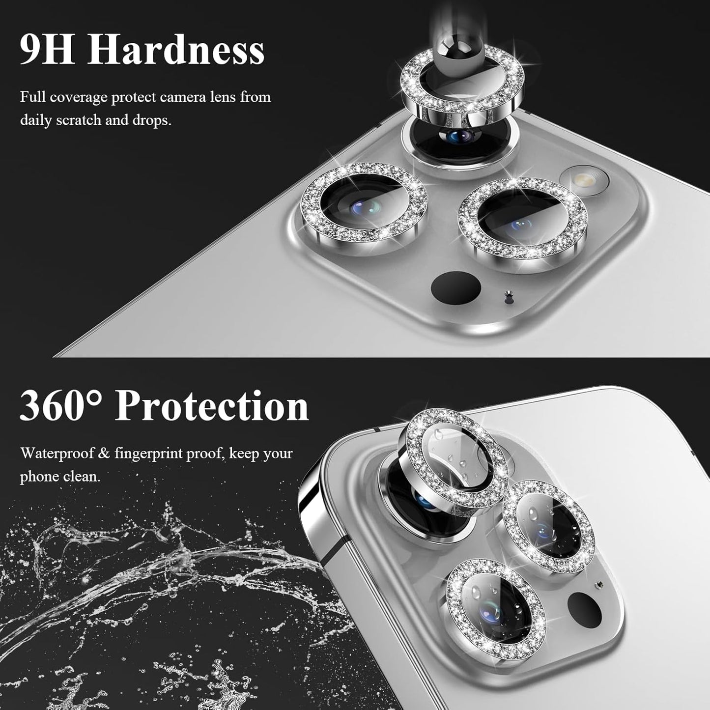 YWXTW Designed for iPhone 14 Pro/iPhone 14 Pro Max Camera Lens Protector Bling, [New Glitter Design] Individual Metal Tempered Glass Camera Cover Accessories Case Friendly, 1 Set (Silver Glitter)