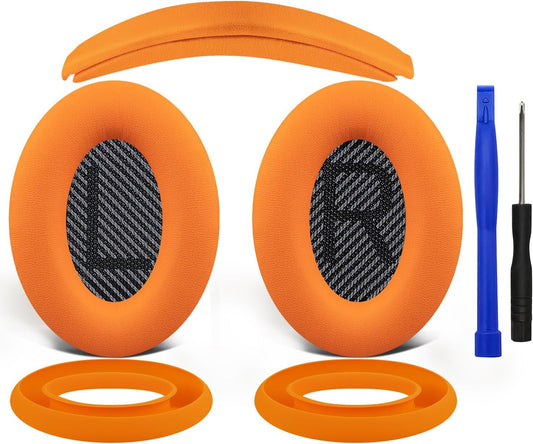 SOULWIT Ear Pads Cushions + Headband + Silicone Earpads Cover Protector, Replacement Kit for Bose QuietComfort 35 QC35, QC35 ii Over-Ear Headphones - Orange