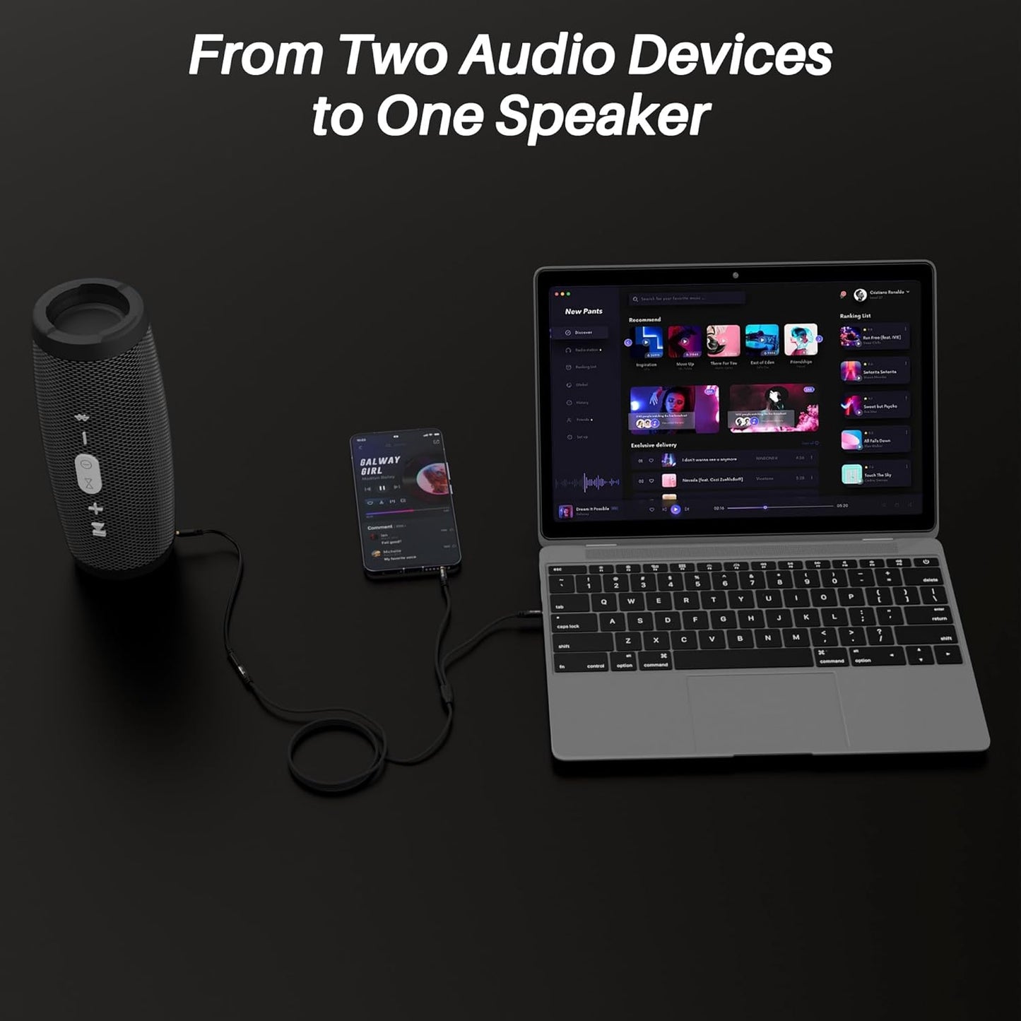 1/8 Inch TRS Stereo Y Splitter Cable 3FT, 3.5mm Female to 2-Male Y-Splitter Stereo Audio Cable, for Cell Phone PC Laptop, Speaker, Headphones, Suitable for Switching or Two Sets of Speakers