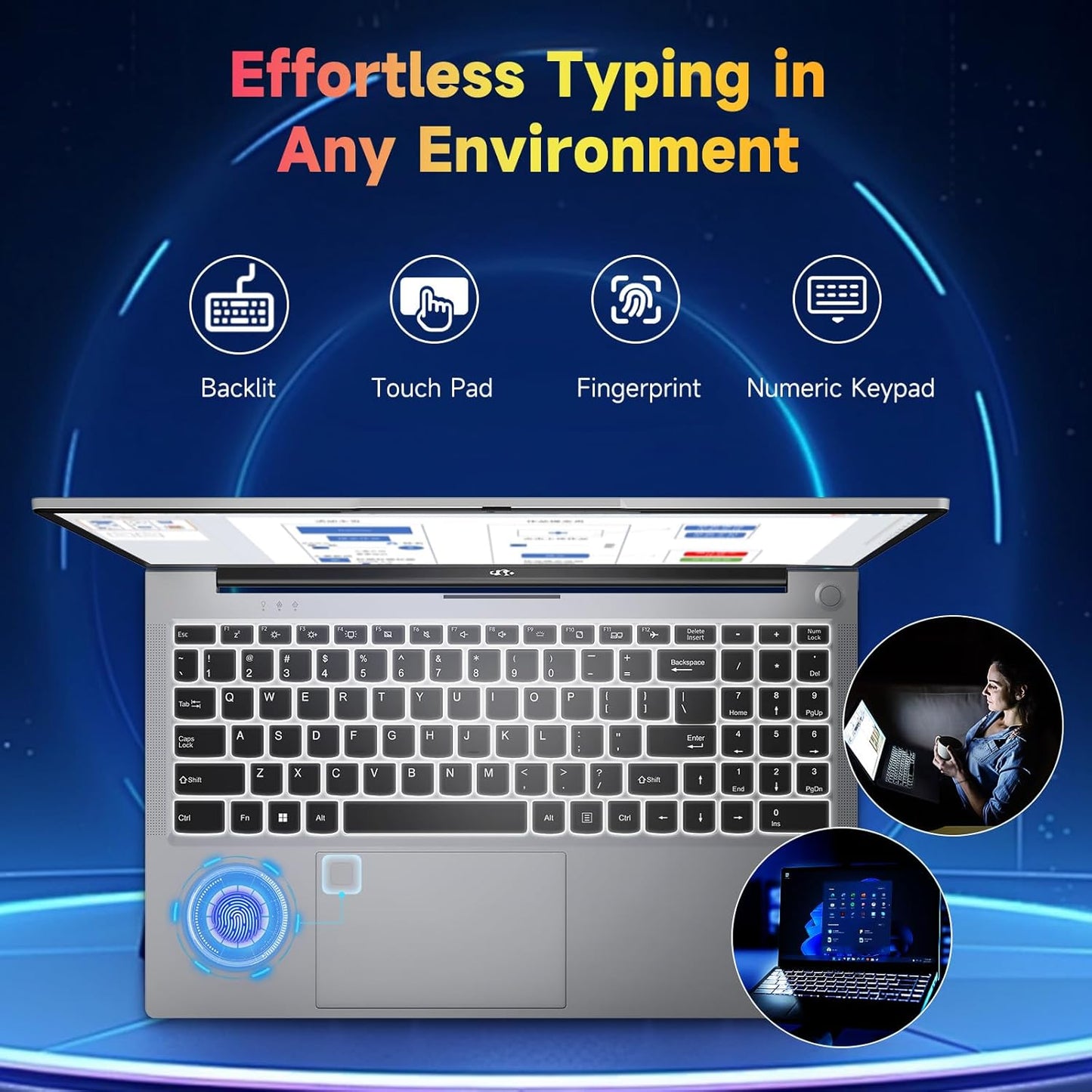 NIMO 15.6 inch Laptop FHD, AMD Ryzen 5 3500U, 8 GB RAM, 256 GB SSD, Windows 11, Backlit Keyboard, Fingerprint Reader, 65W PD, Lightweight Computer for Work and Homeschooling, Classic Silver