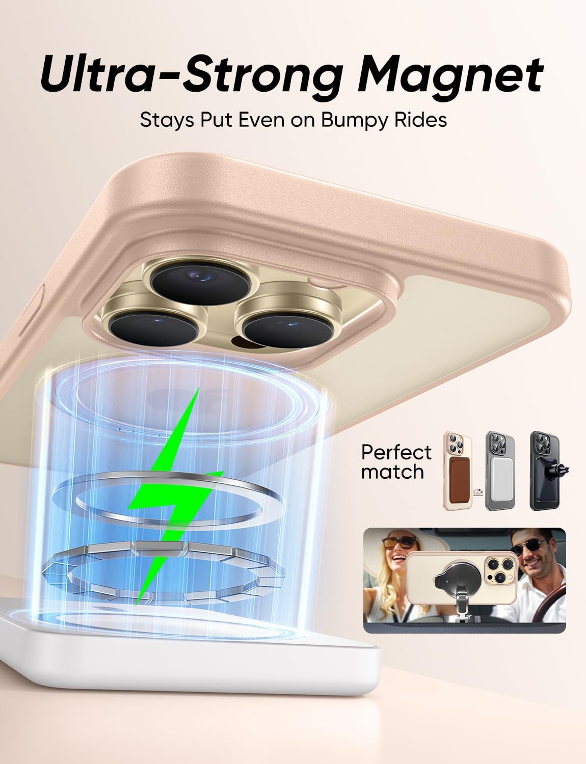 MAGIC JOHN 360° Rotatable Magnetic Invisible Stand for iPhone 14 Pro Case [Anti-Slip Grip] [Compatible with MagSafe] 16FT Shockproof for iPhone 14 Pro Case with Kickstand, Rose Gold