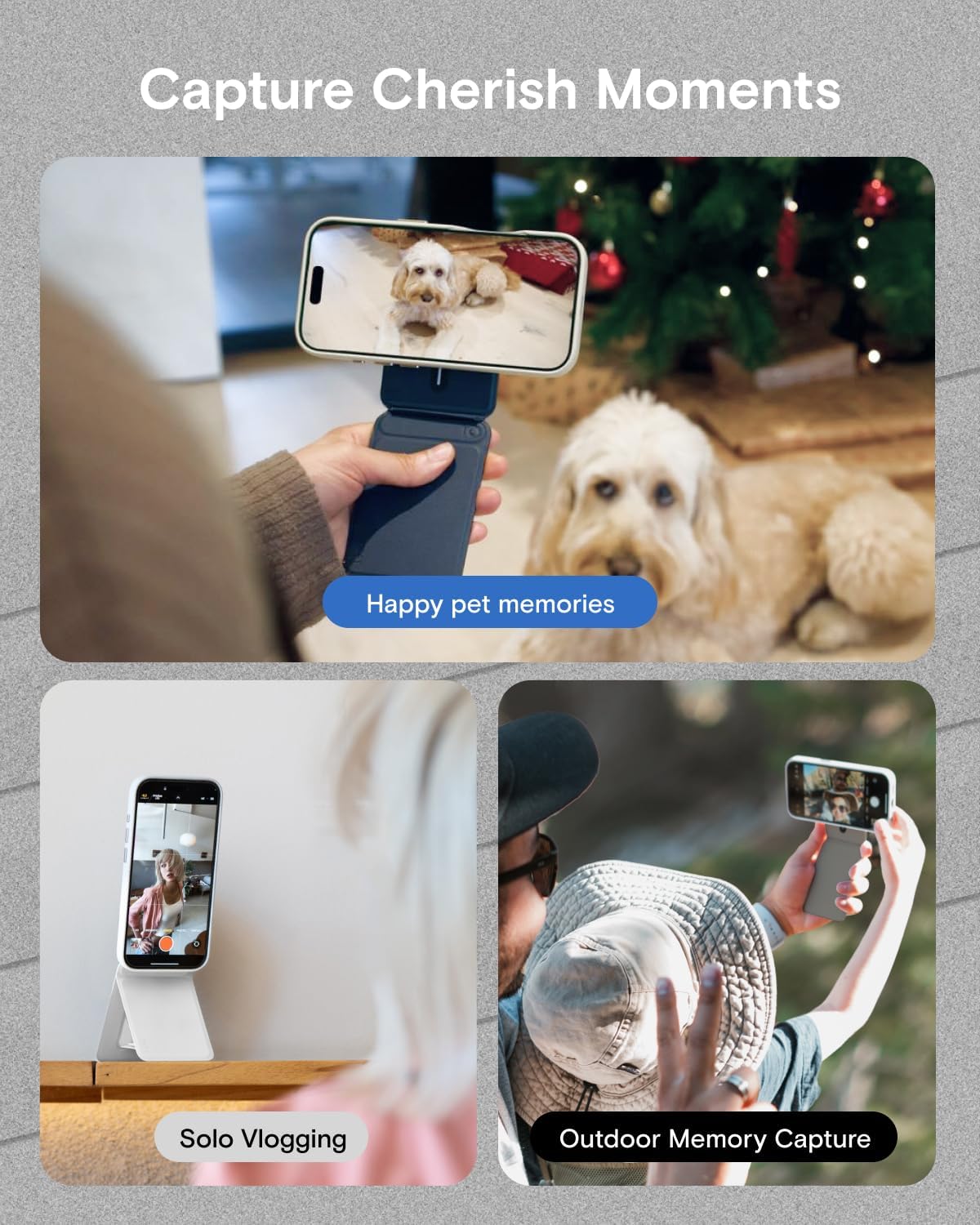 MOFT Phone Tripod Stand Selfie Stick for iPhone, Multi-Angles iPhone Stand, Lightweight & Portable Phone Holder, Strong Magnets, MOVAS Vegan Leather, Travel Essentials, Jet Black (Without Card Slot)