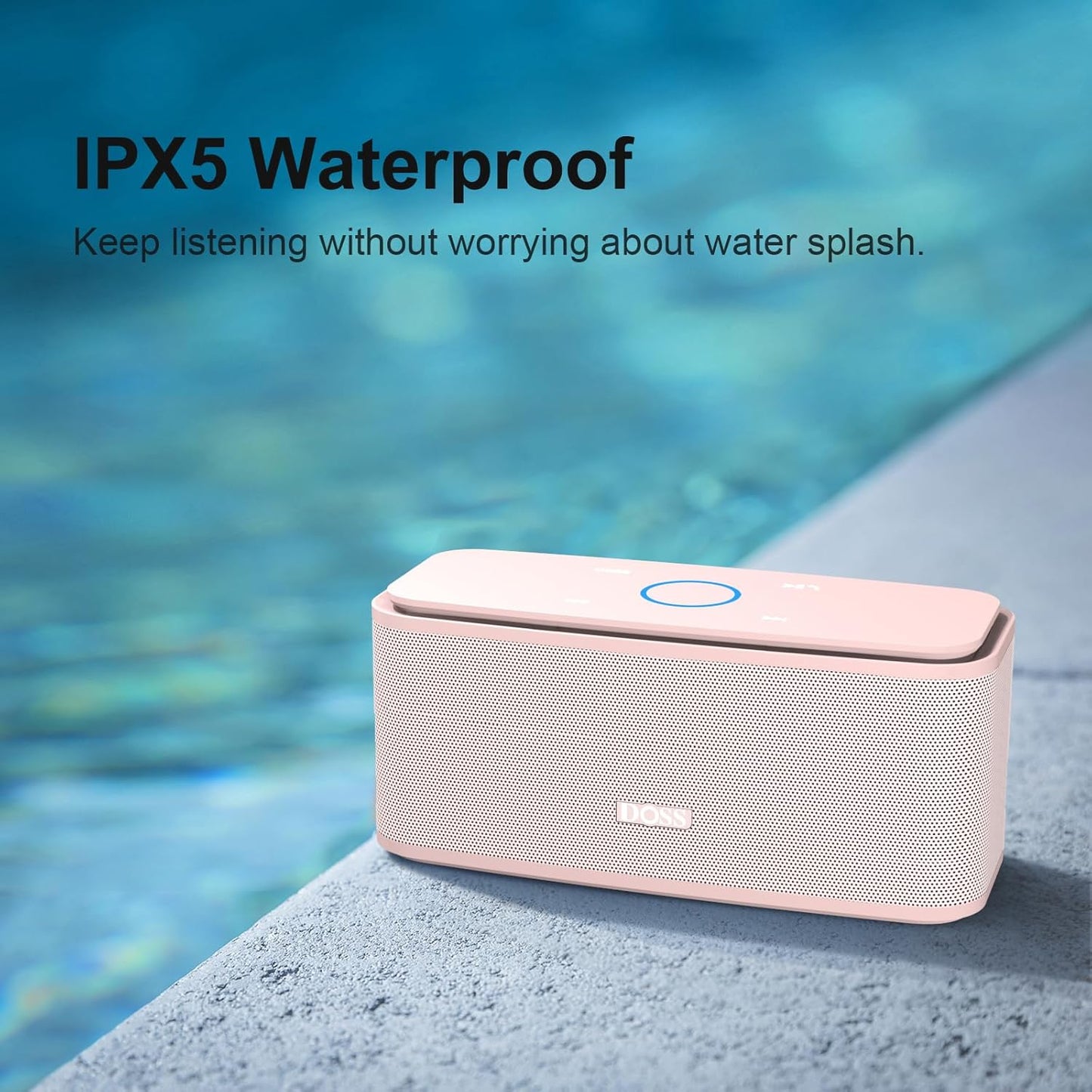 DOSS SoundBox Touch Wireless Bluetooth Speaker with 12W HD Sound and Bass, IPX5 Water-Resistant, 20H Playtime, Handsfree, Portable for Office, Home, Outdoor, Travel- Light Pink