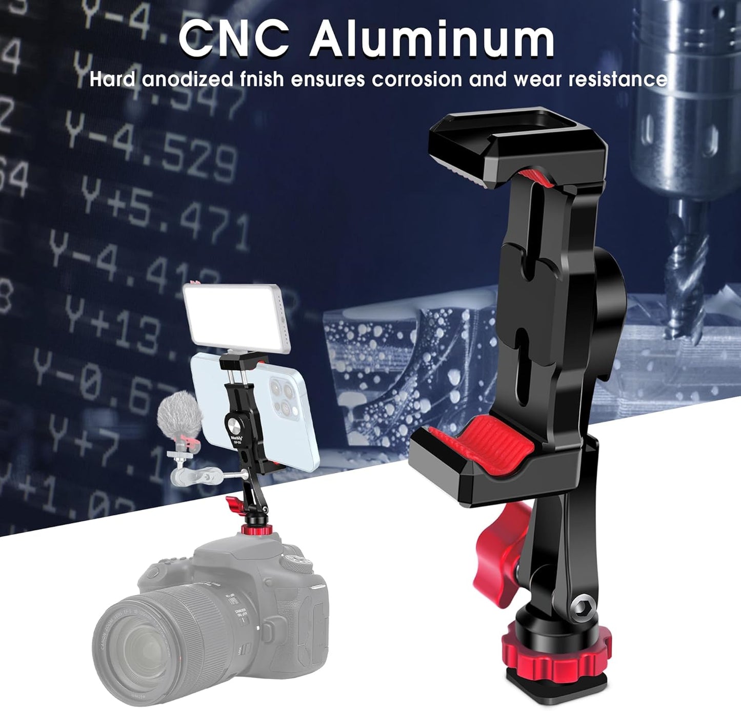 Manbily Phone Tripod Mount, Metal Smartphone Mount Adapter Camera Hot Shoe Mount, 360° Swivel 180° Flip Adjustable Phone Holder for Microphone LED Light（SP-09