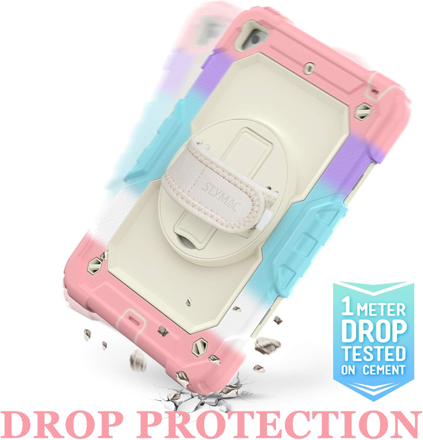 SEYMAC stock Case for iPad mini 5/4 with Screen Protector Pencil Holder [360 Rotating Hand Strap] & Stand, Drop-Proof Case for iPad mini 5th/4th Generation 7.9 inch (Yellowish+Rose)