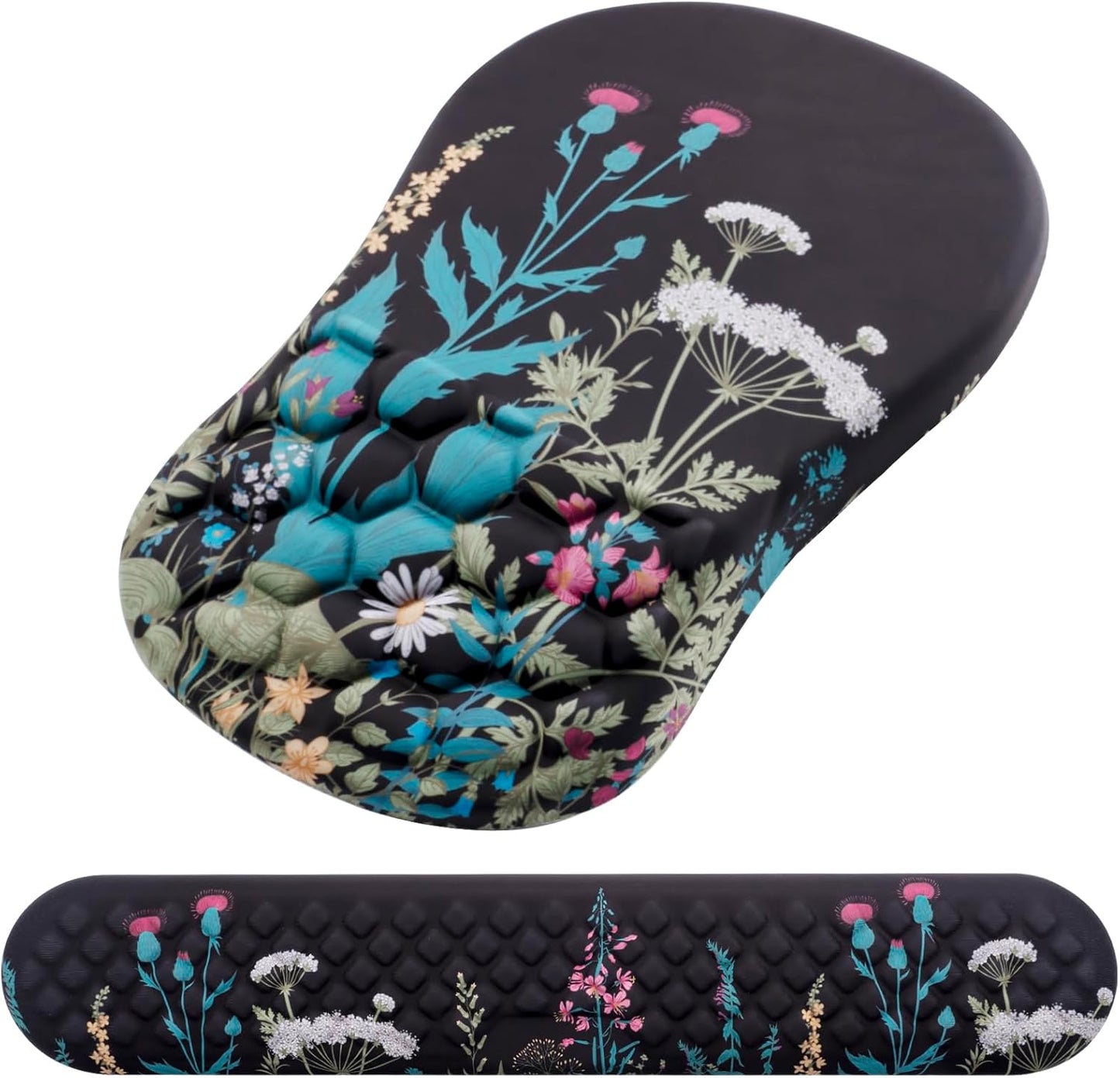 Mouse Pad Wrist Support, Laokiiy 2 in1 Keyboard Wrist Rest+ Ergonomic Mouse Pad, Non-Slip Wrist Rest for Computer Keyboard, Made Easy Typing & Relieve Wrist Pain(Flower)