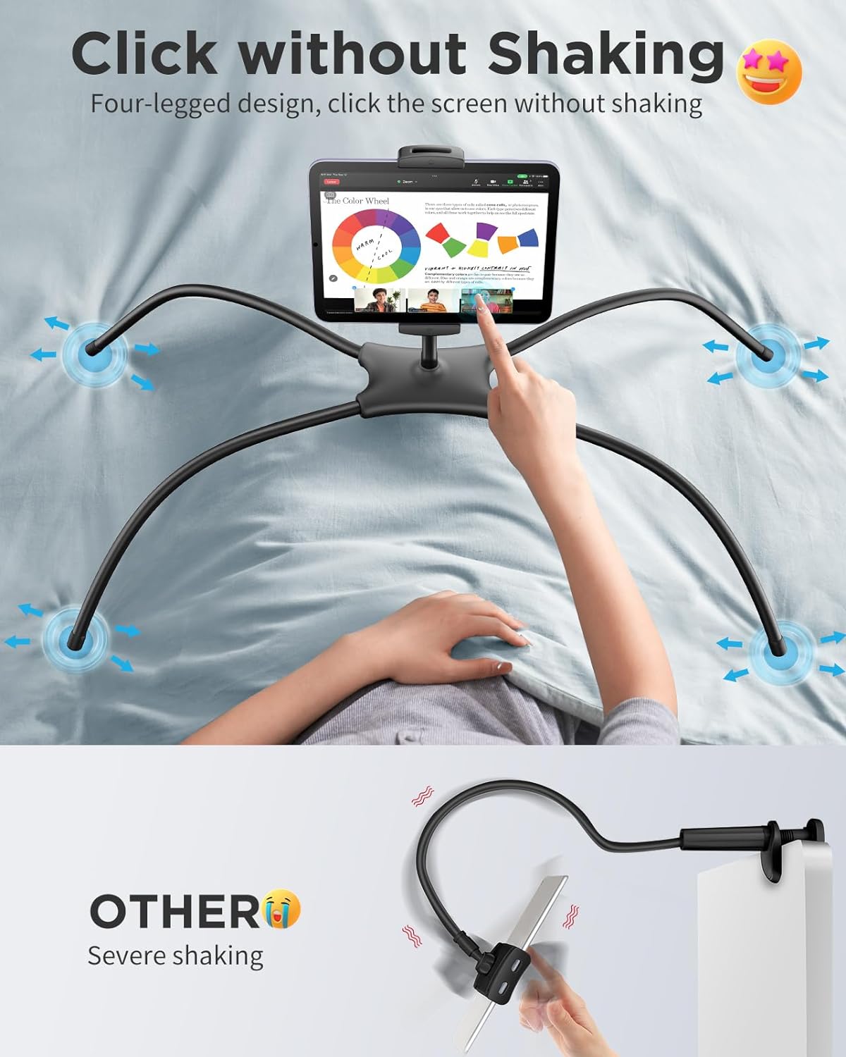 SAIJI iPad Stand, Adjustable Ergonomic Tablet Holder for Bed, Kindle Stand for Reading in Bed Fit for Tablet, Phone, Kindle, Portable Monitor, Switch and More 4.7"-17.3" Devices (Black)