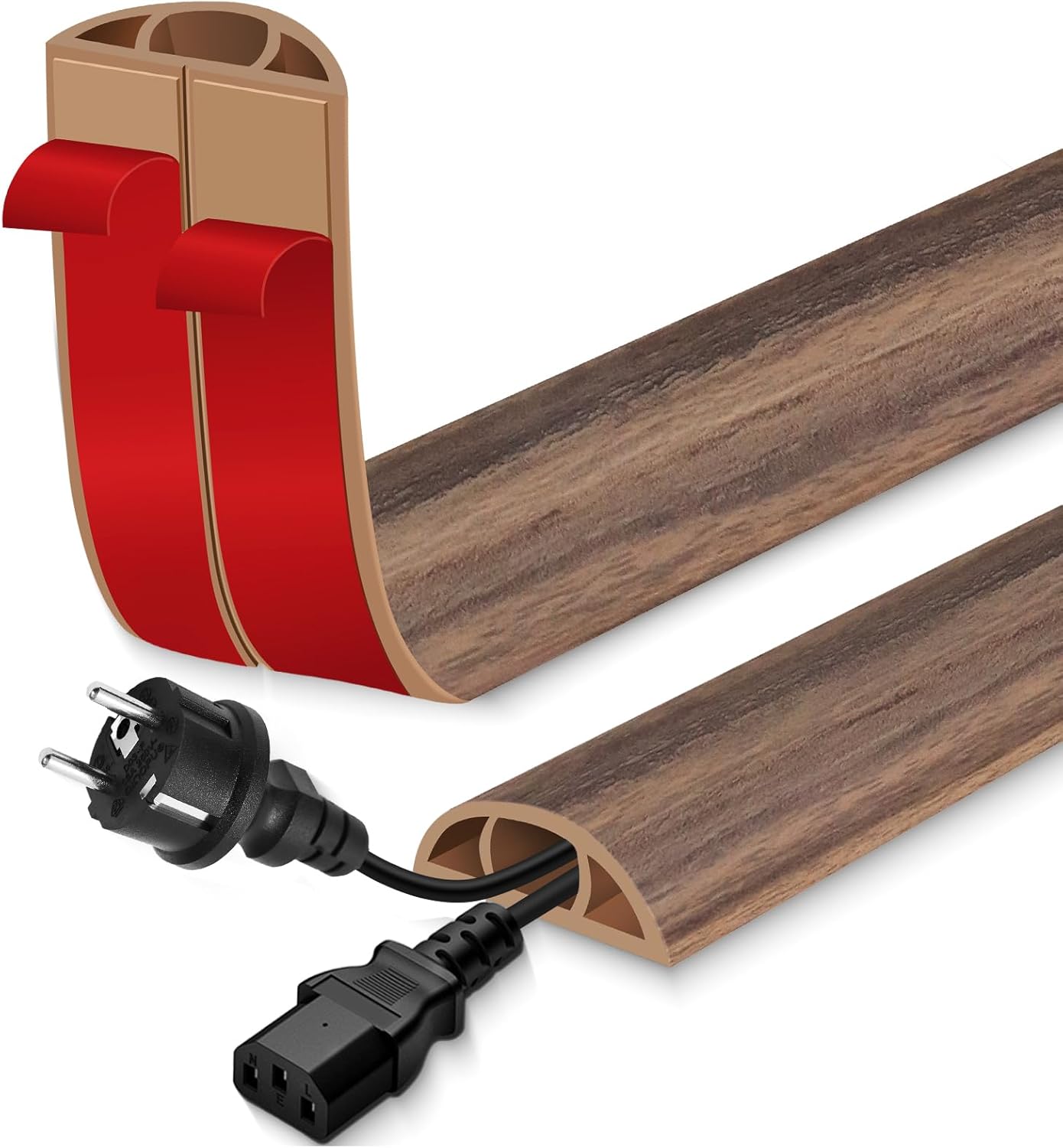 Floor Cord Cover for Wires on Floor Self Adhesive Cord Hider Floor Cable Management Wire Covers for Cords Protector Prevent Cable Trips Cord Cavity W 0.47" x H 0.27", Misty Brown Wood, 20Ft