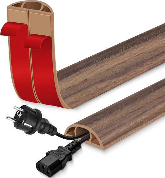 Floor Cord Cover for Wires on Floor Self Adhesive Cord Hider Floor Cable Management Wire Covers for Cords Protector Prevent Cable Trips Cord Cavity W 0.59" x H 0.31", Misty Brown Wood, 20Ft