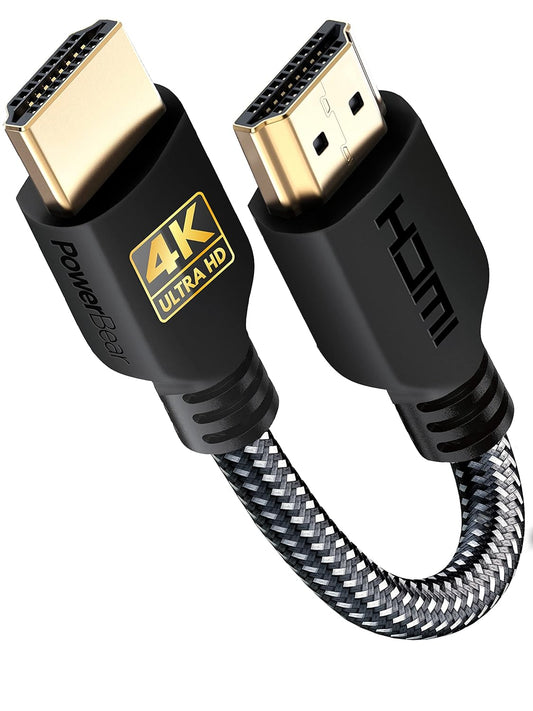 PowerBear 4K HDMI Cable 0.5 ft | High Speed, Braided Nylon & Gold Connectors, 4K @ 60Hz, Ultra HD, 2K, 1080P, ARC & CL3 Rated | for Laptop, Monitor, PS5, PS4, Xbox One, Fire TV, Apple TV & More