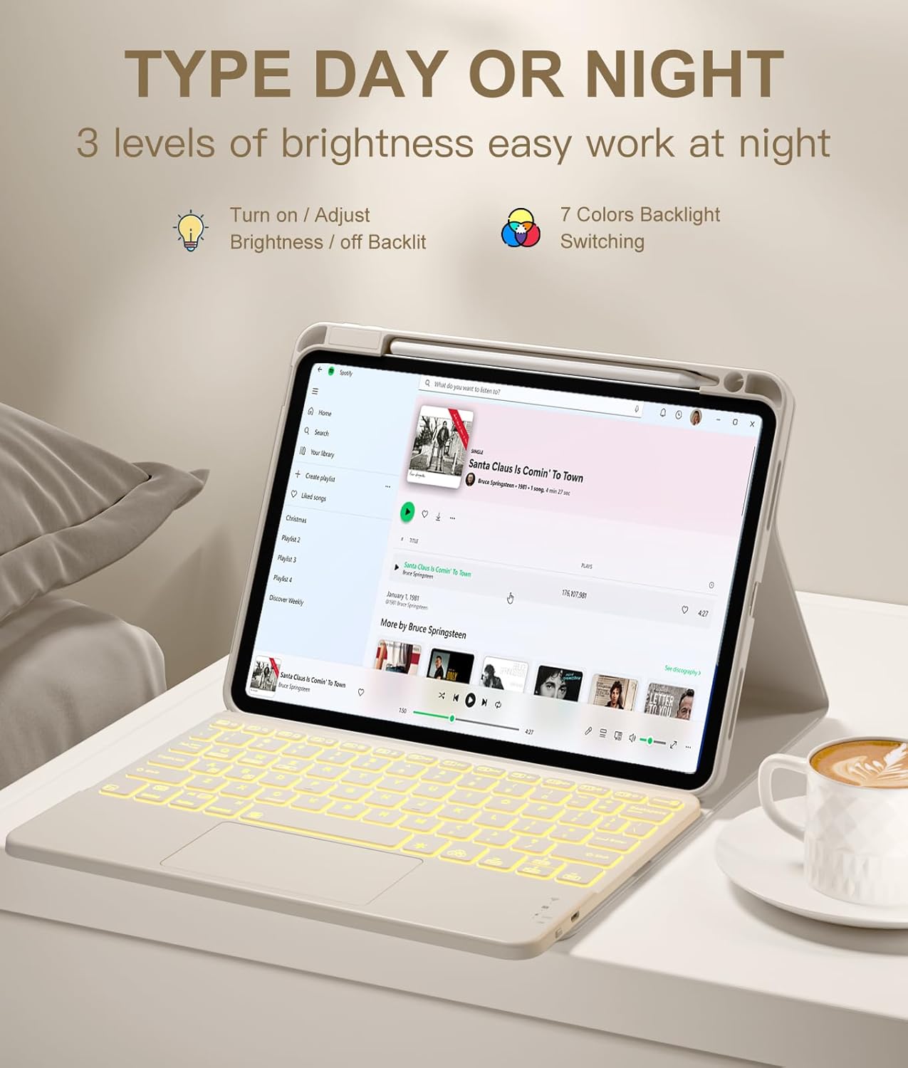 Compatible with iPad Air 11 Inch & Air 5th/ Air 4th Generation Case with Keyboard - Multi-Touch Trackpad, 7-Color Backlit, Detachable Folio Cover for Air 11-inch M3/M2 (2025/2024) (Starlight)