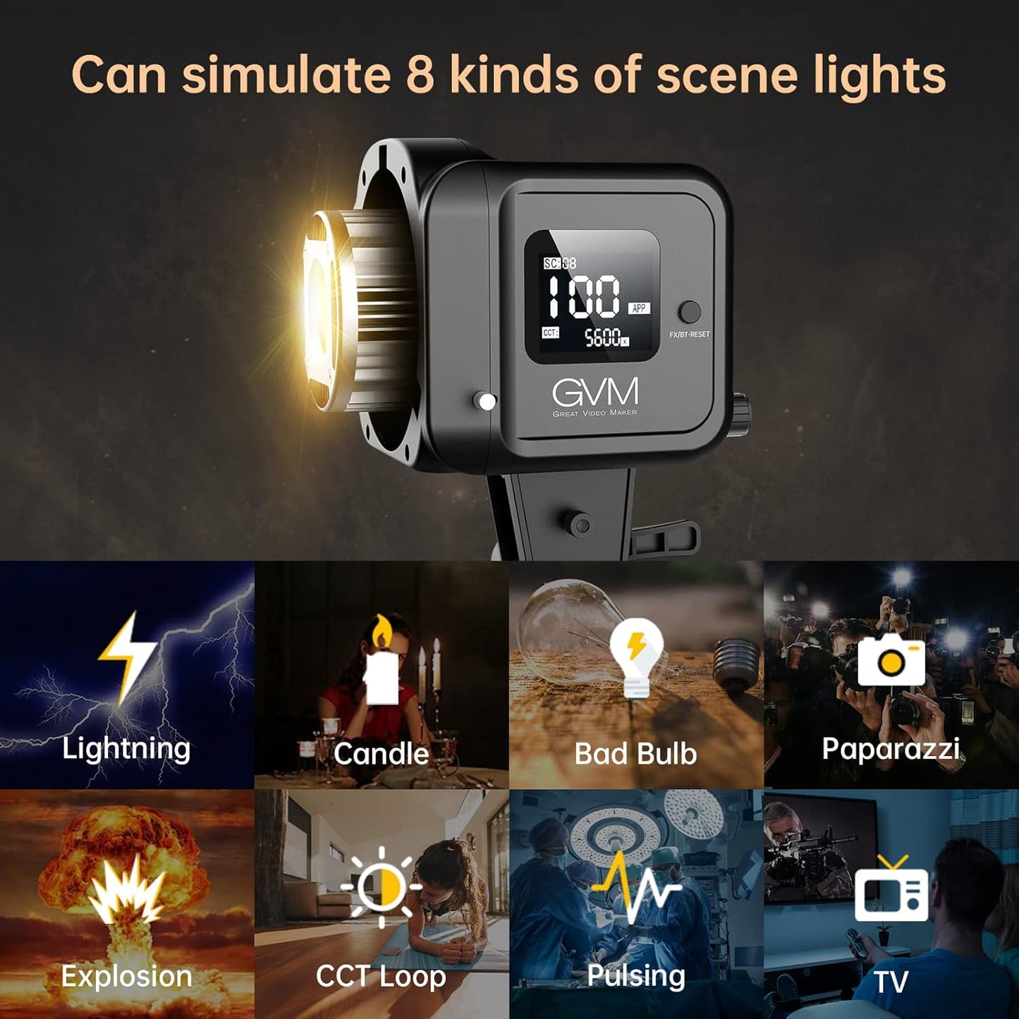 GVM Great Video Maker GVM 80W Bi-Color COB Video Light Kit, 2700K~7500K Continuous Lighting for Photography with Bowens Mount Softbox&Stand, 8 Effects Support AC Adapter & NP Battery