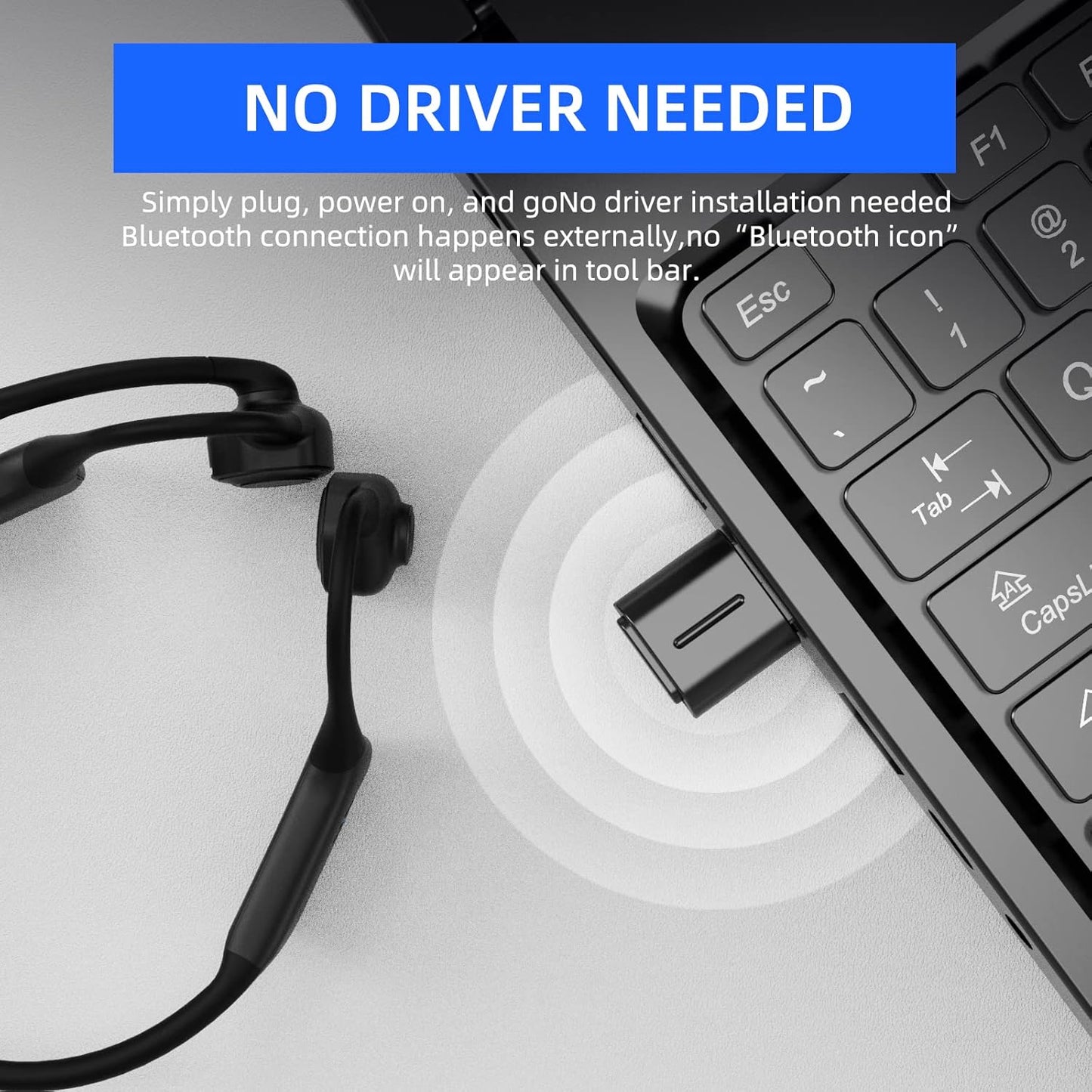 Smof USB Bluetooth Audio Adapter for PS5, PS4,Switch,Mac. Compatible Bone Conduction Headsets Wireless Audio Transmitter Dongle with aptX Low Latency Support, USB Bluetooth 5.2 Adapter