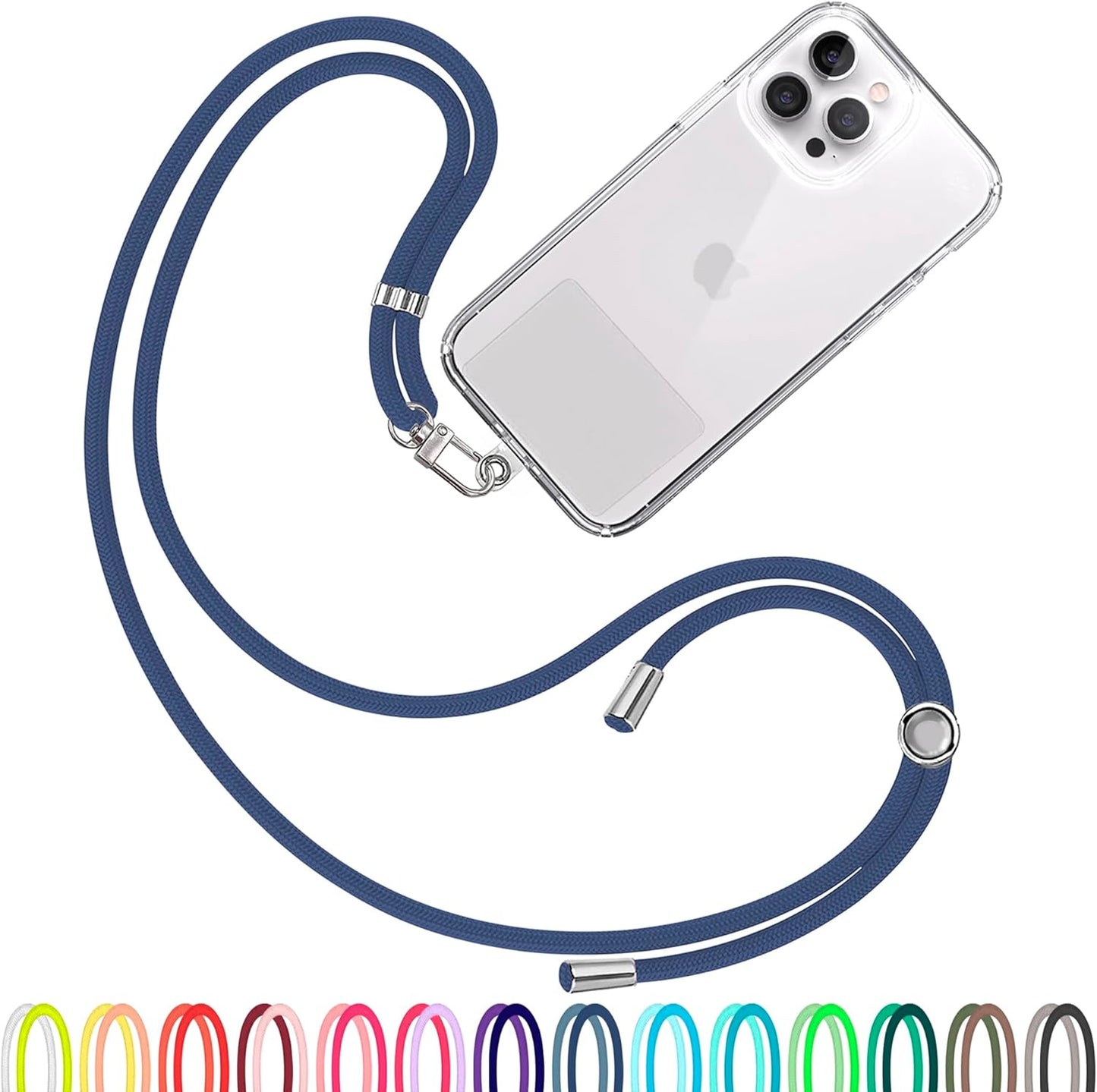 Cell Phone Lanyard [Navy Blue] - Comfortable Universal Smartphone Lanyard - Easy to Use Neck Phone Holder [Clear Patch] - Adjustable Length Phone Strap Crossbody - Fits All Mobile Phones