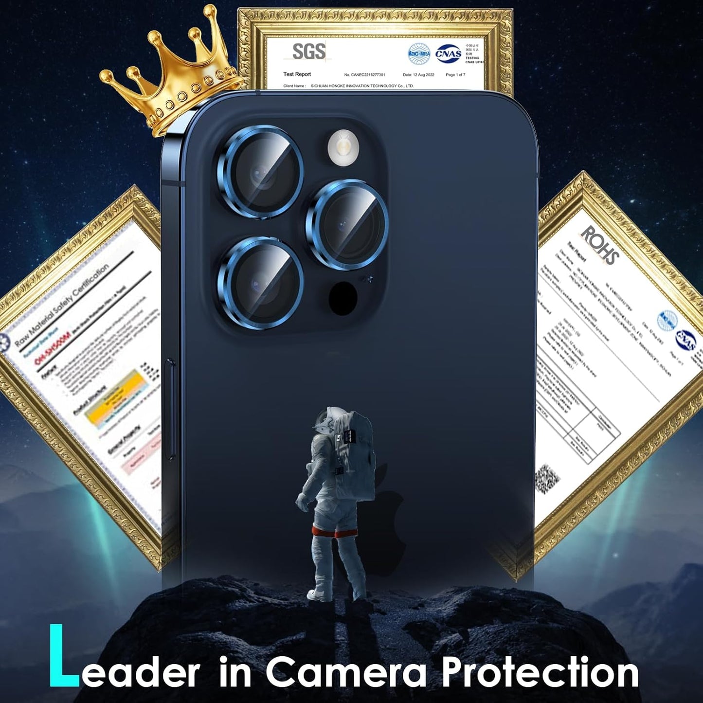 YWXTW CameraLens Protector,[1 Step Installation Tray] Tempered Glass Screen Metal Individual Cover Accessories Case Friendly (Blue Titanium) (iPhone 15 Pro/15 Pro Max)
