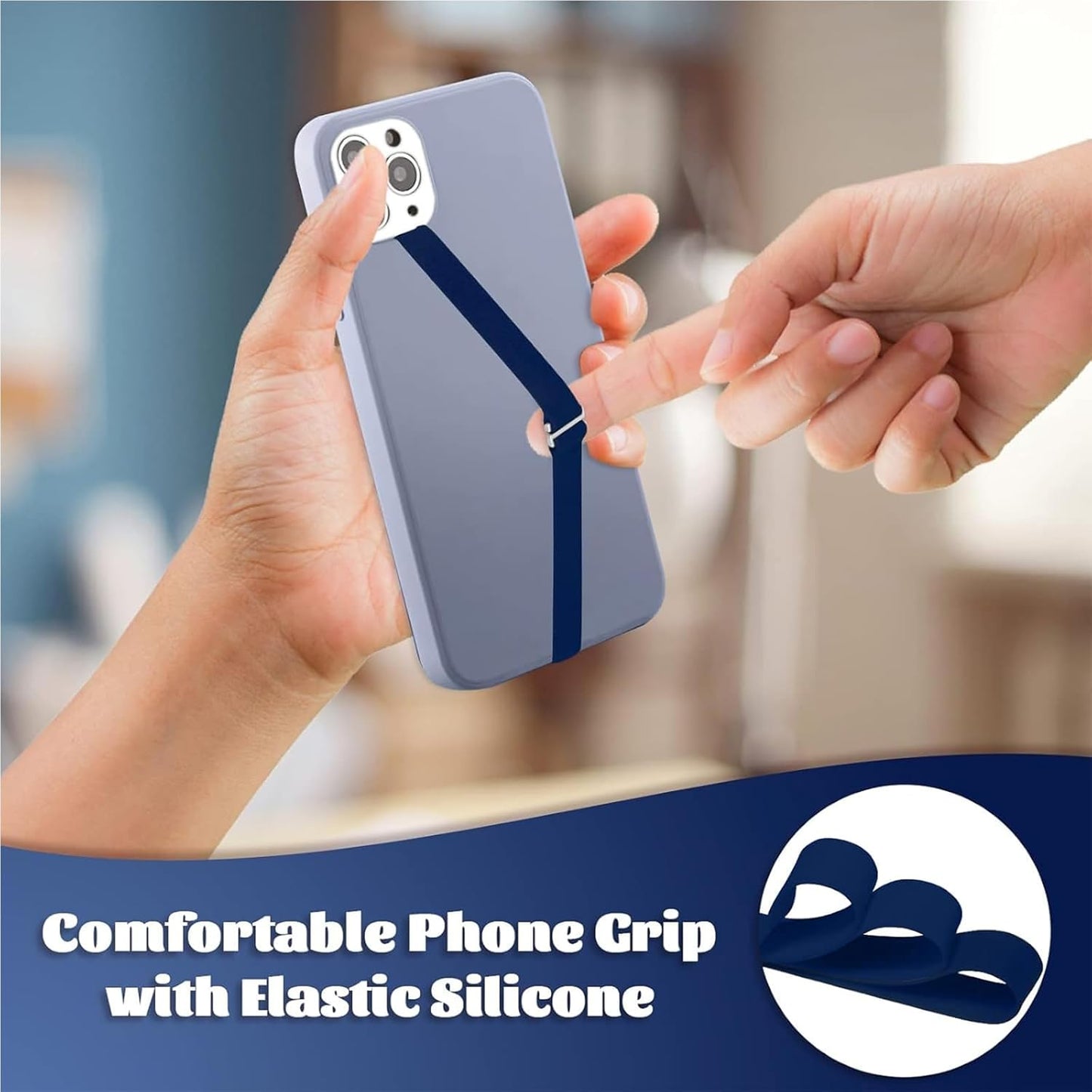 TEAMOLA 3pcs Silicone Phone Grip Holder Strap for iPhone 15/15 Pro/16/16 Pro & Samsung Galaxy S24/S23 - Anti-Slip Finger Loop for Case, Universal Phone Loops for Back of Cell Phones（210, 3 Navy）