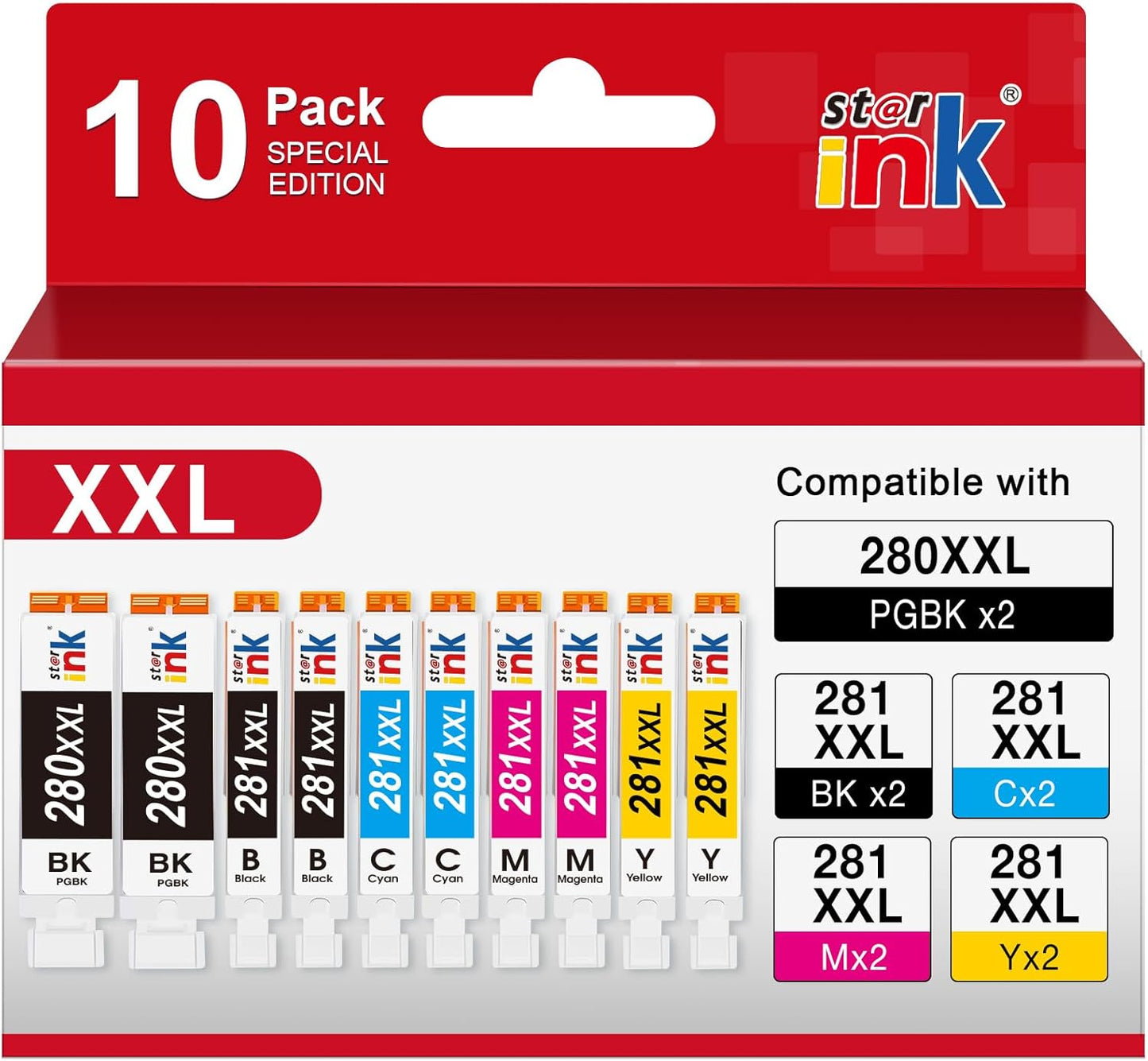 PGI-280XXL/CLI-281XXL Ink Cartridge Replacement for Canon 280 281 Ink Cartridges for Canon TR8620a Ink Cartridge TR8620 TR8520 TR7520 TR8600 TS6120 TS6220 TS6320 TR8500 Printer-2PGBK/2BK/2C/2M/2Y