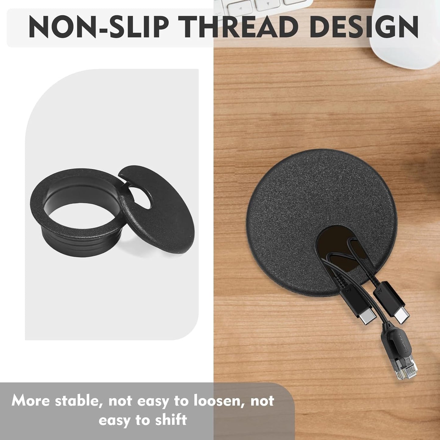 2 Pcs Desk Grommet 1.5Inch, ABS Plastic Desk Hole Cover, U-Shaped Desk Wire Hole Insert for Office Home School Computer Desk Equipment Cable Cord Organizer