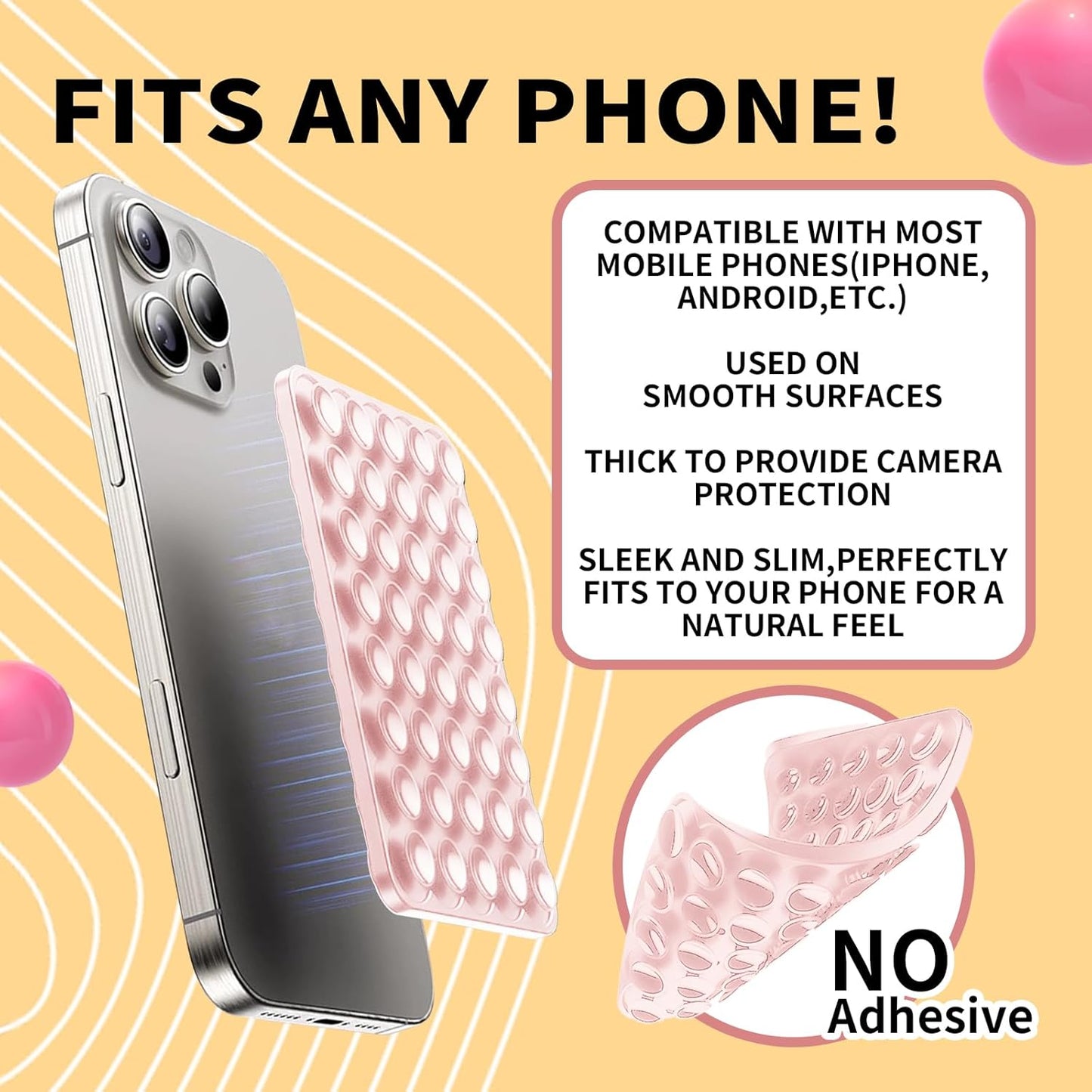 Double Sided Octo Buddy Suction Cup Phone Mount - Silicone Sticky Phone Grip with Higher Suction Power for Effortless Hands-Free Selfies & Videos, Octo Buddies Suction Phone case Suction Grip（pink）