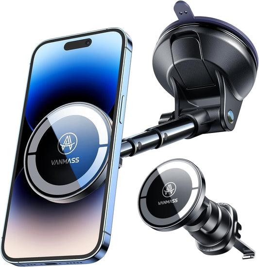 [Military-Grade]VANMASS for MagSafe Car Mount [2025 Upgraded Strongest Magnets] Magnetic Phone Holder Suction Cell Stand for Dashboard Windshield Vent,Truck Cradle for iPhone 16 15 14 13 12 11 Android