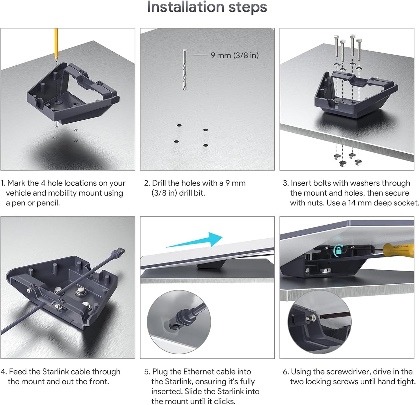 XLTTYWL Starlink Gen 3 Mount, Premium Heavy Duty Starlinks Gen3 Standard Mobility Roof Mount for Gen 3/V3 Starlink Flat Standard Dishy Fits RV, Boat, Wood, Metal, Plastic or Slotted Vehicle Rails