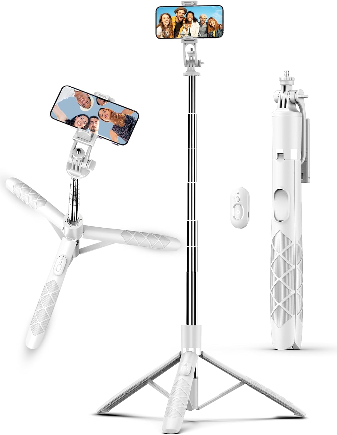 SelfieShow 71" Cell Phone Selfie Stick & Tripod, Smartphone Stand with Remote, Extendable & Travel Compatible with iPhone 15/14/13 Pro Max Gopro Android DJI (White)